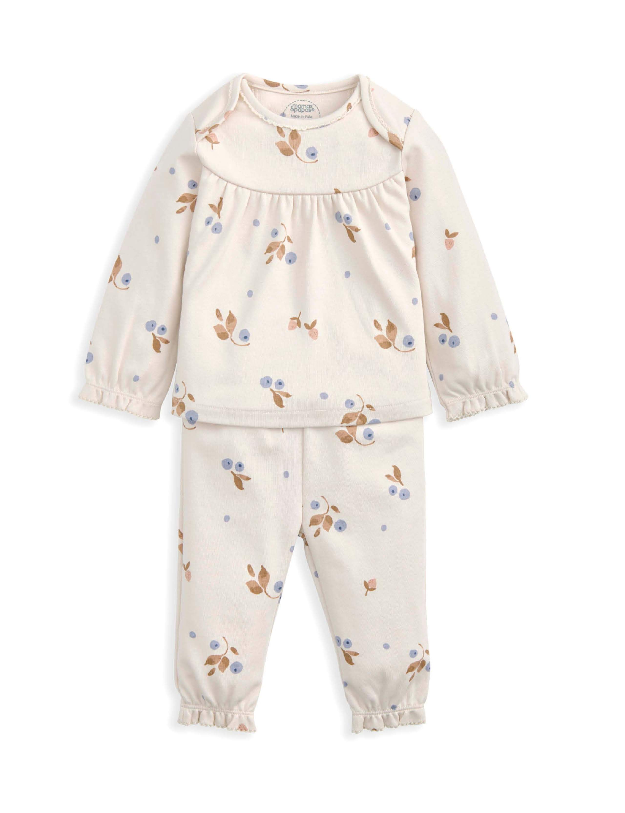 Pyjama en coton pur Mamas & Papas à motif baies 3-36 mois, importé du Royaume-Uni