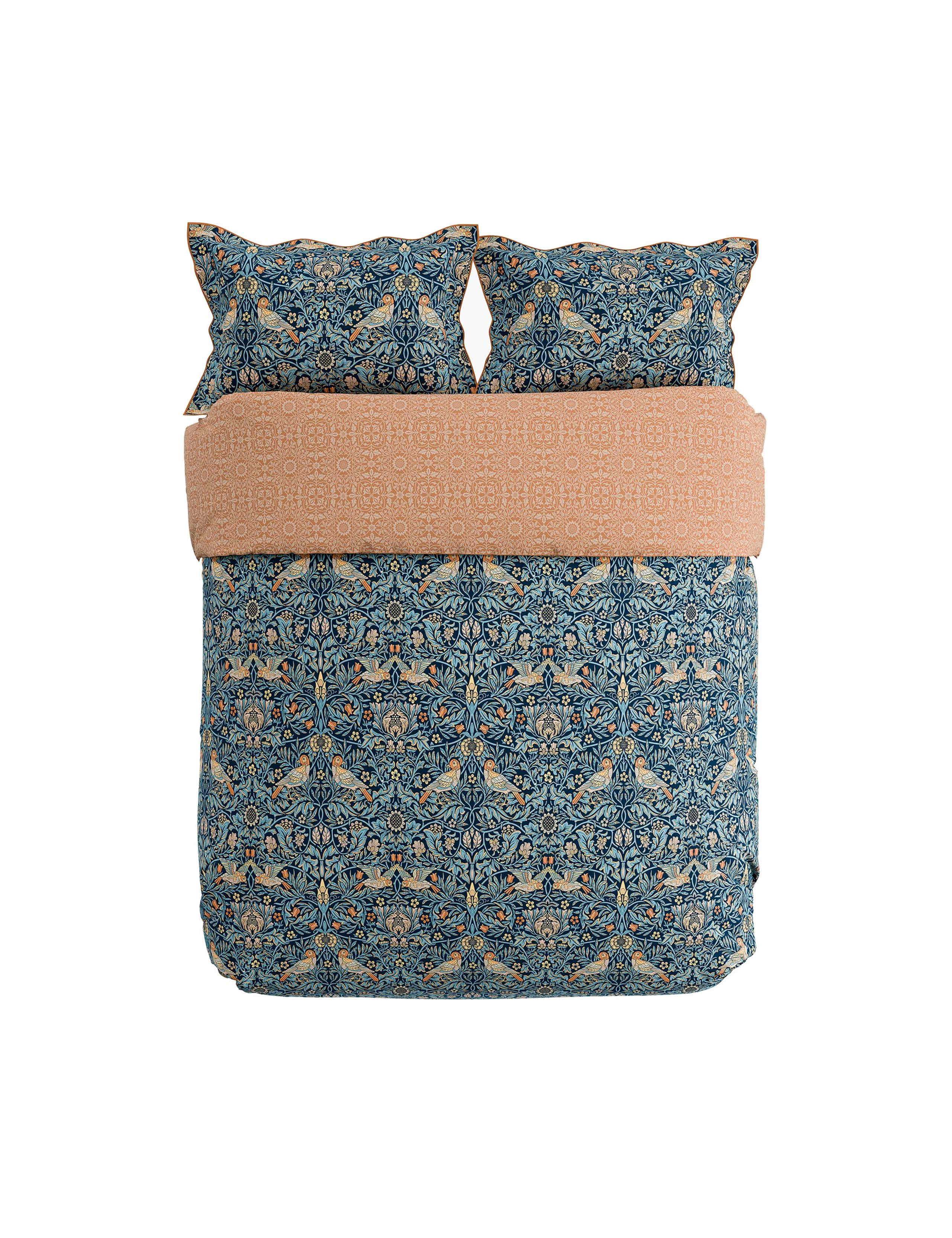 Morris & Co Bird cotton bedding set Webb's Blue colourway, UK version
