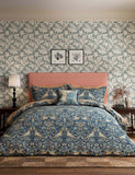 Morris & Co Bird cotton bedding set Webb's Blue colourway, UK version