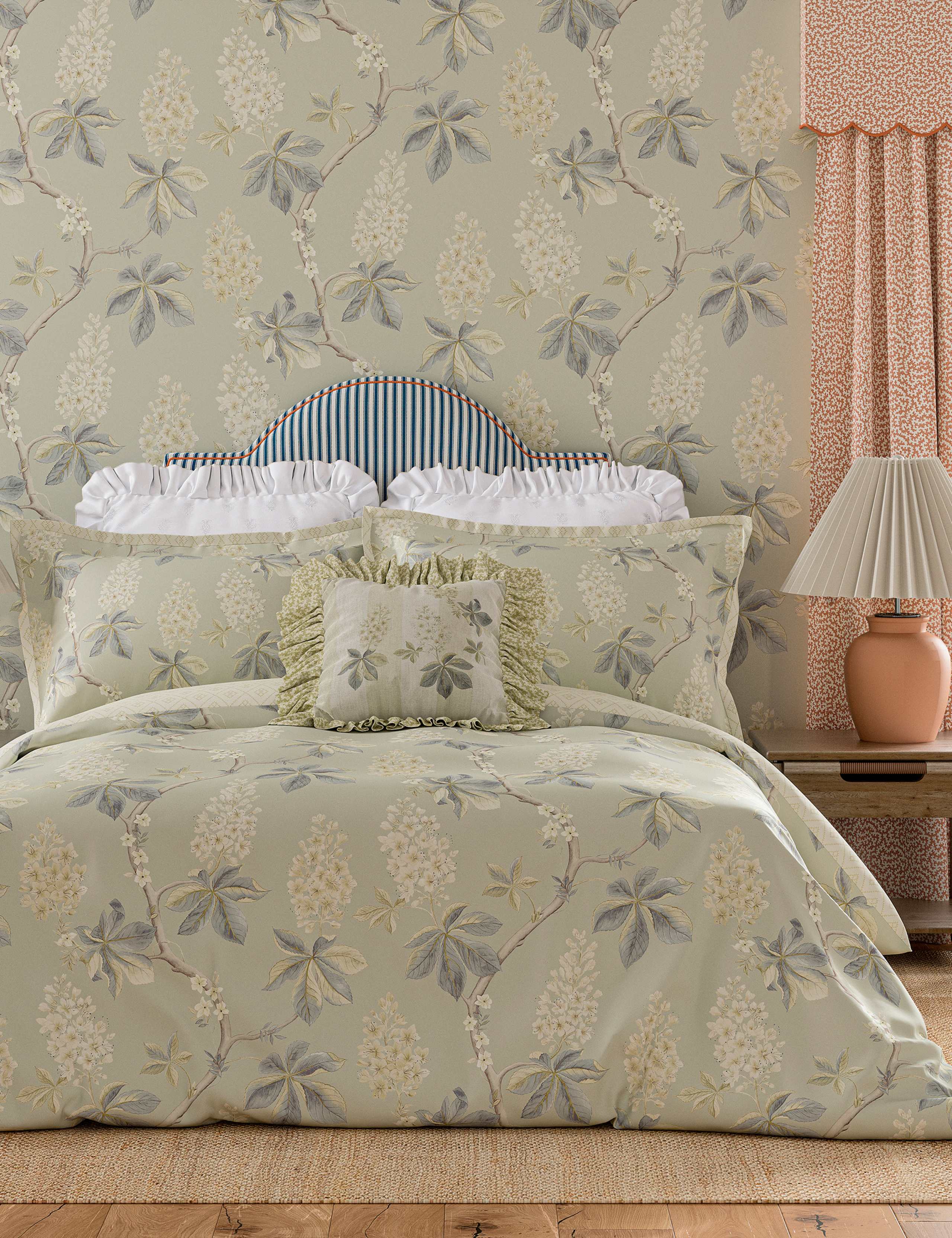 Sanderson pure cotton chestnut tree print cushion 45cm, imported from the UK