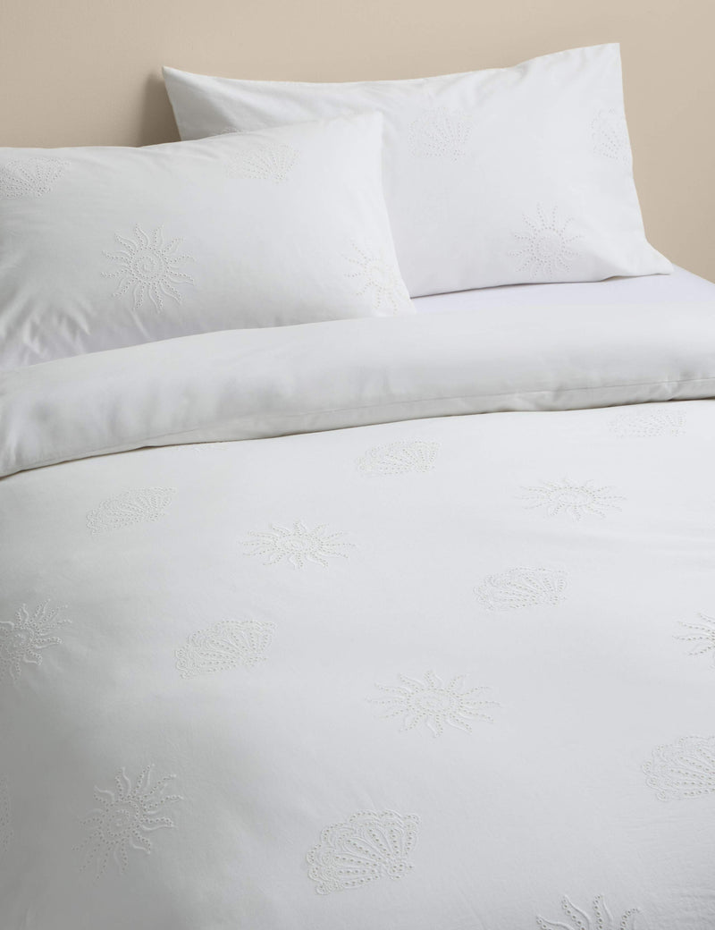 Pure cotton coastal broderie bedding set - British product