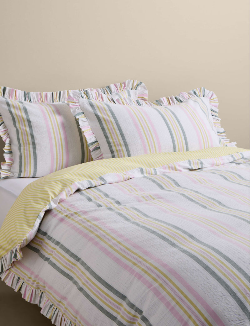 Pure cotton contrast stripe bedding set - British product