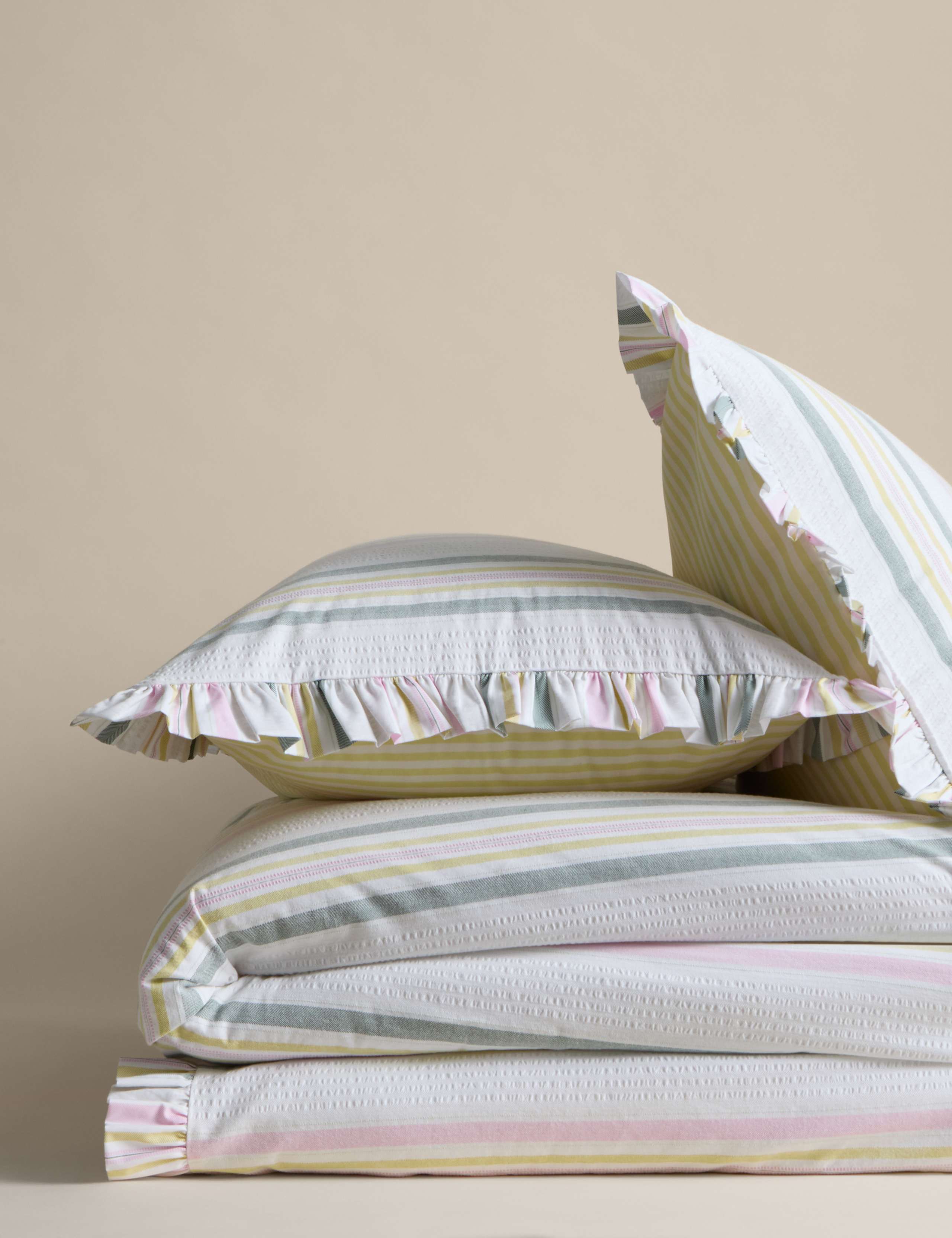 Pure cotton contrast stripe bedding set - British product