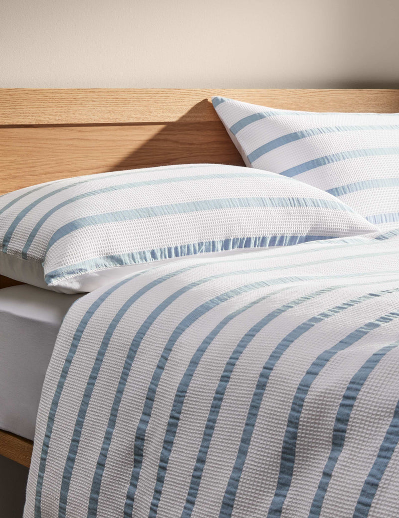 Pure cotton contrast striped waffle bedding set, imported from the UK