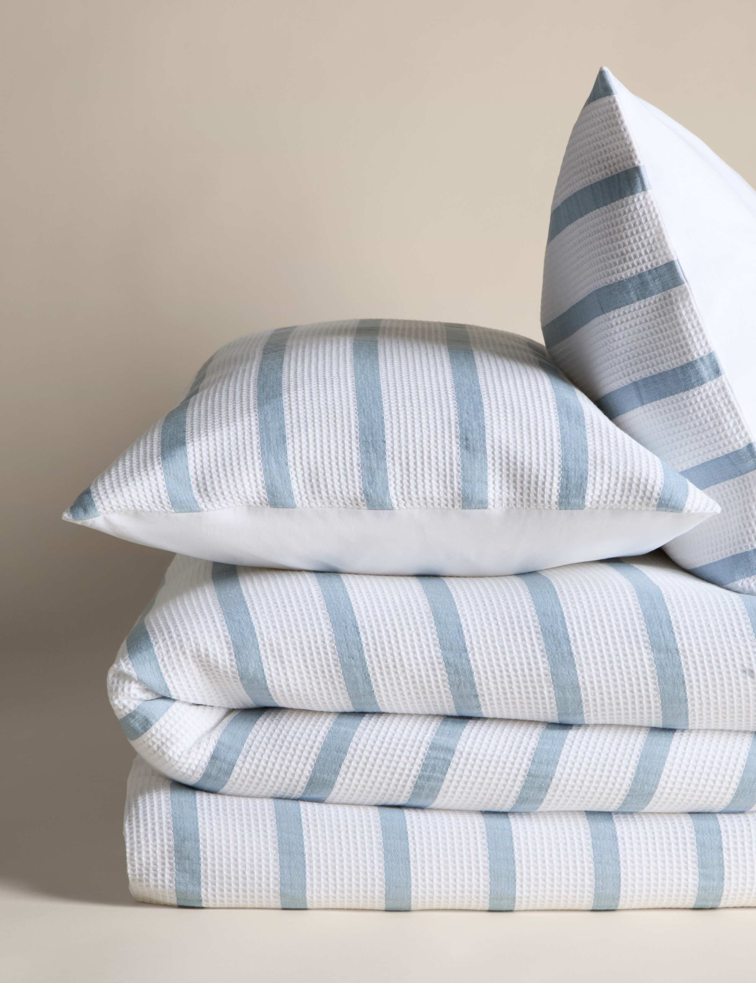 Pure cotton contrast striped waffle bedding set, UK version