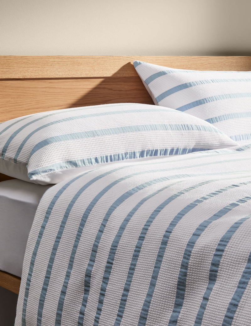 Pure cotton contrast striped waffle bedding set, imported from the UK