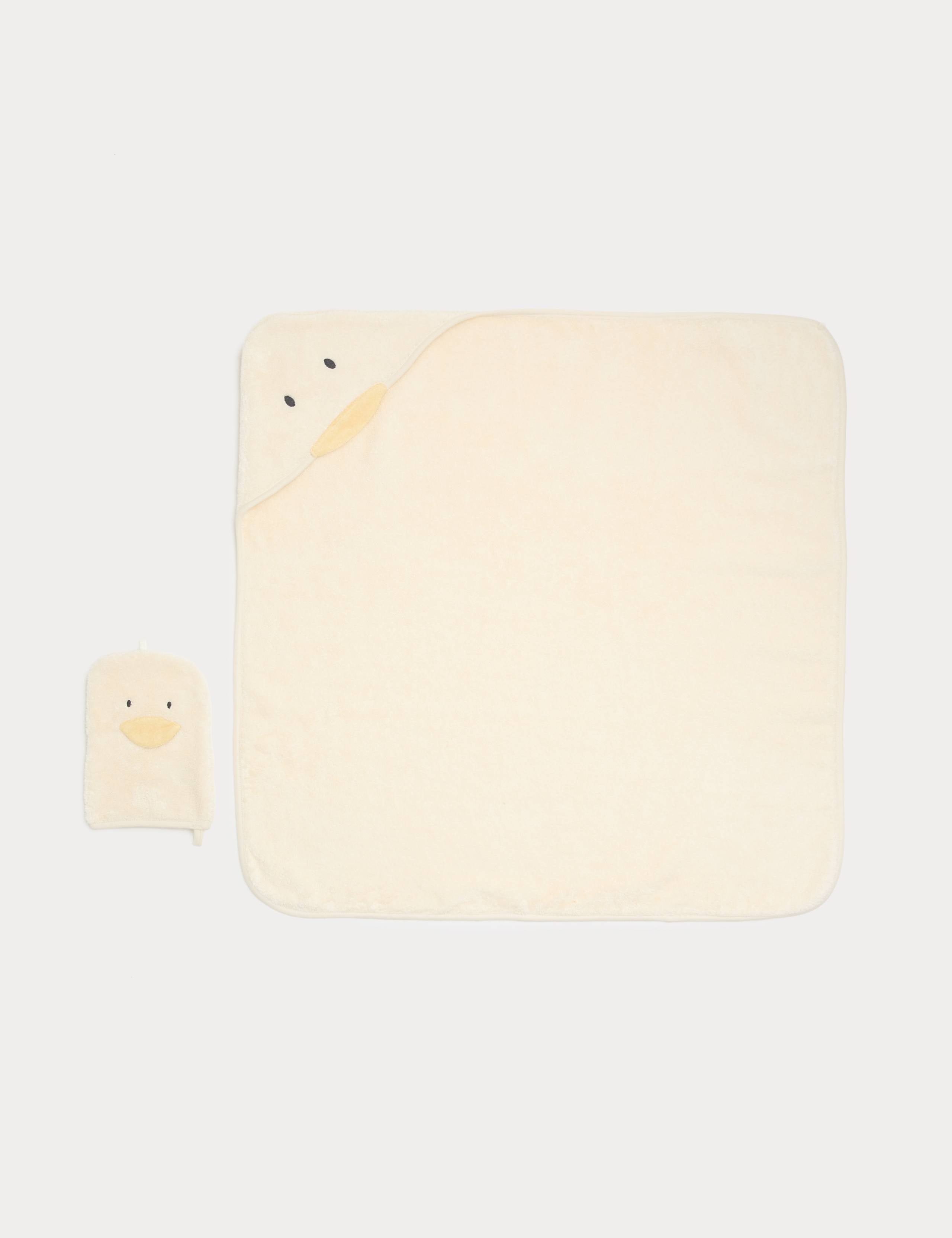 Duck towel and mitt set pure cotton baby hooded towel (British brand)