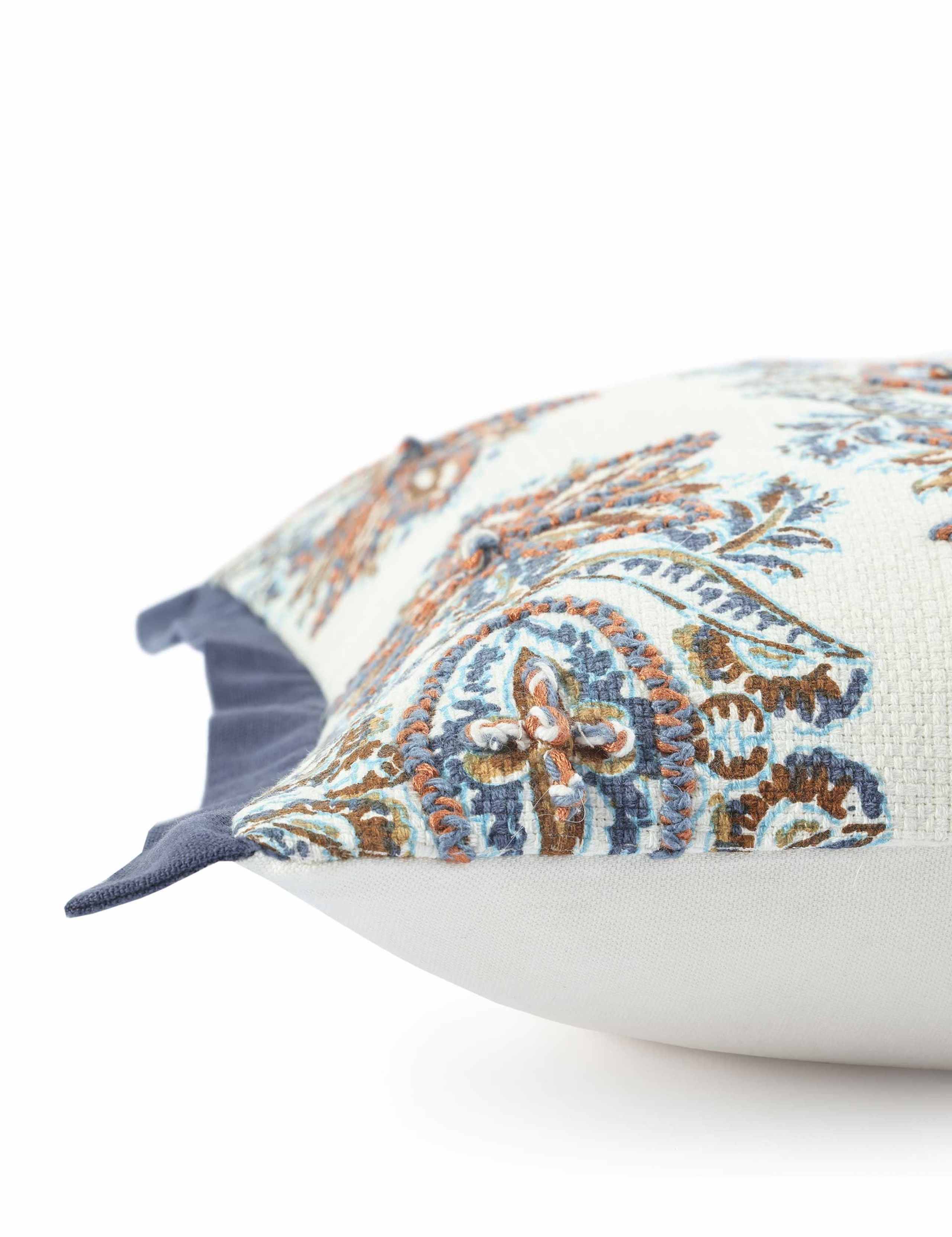 MM Linen pure cotton bolster cushion with embroidered motif, UK version