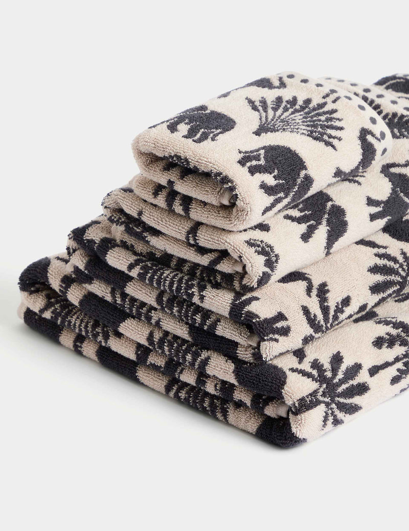 Pure cotton towel with elephant and palm tree design, imported from the UK