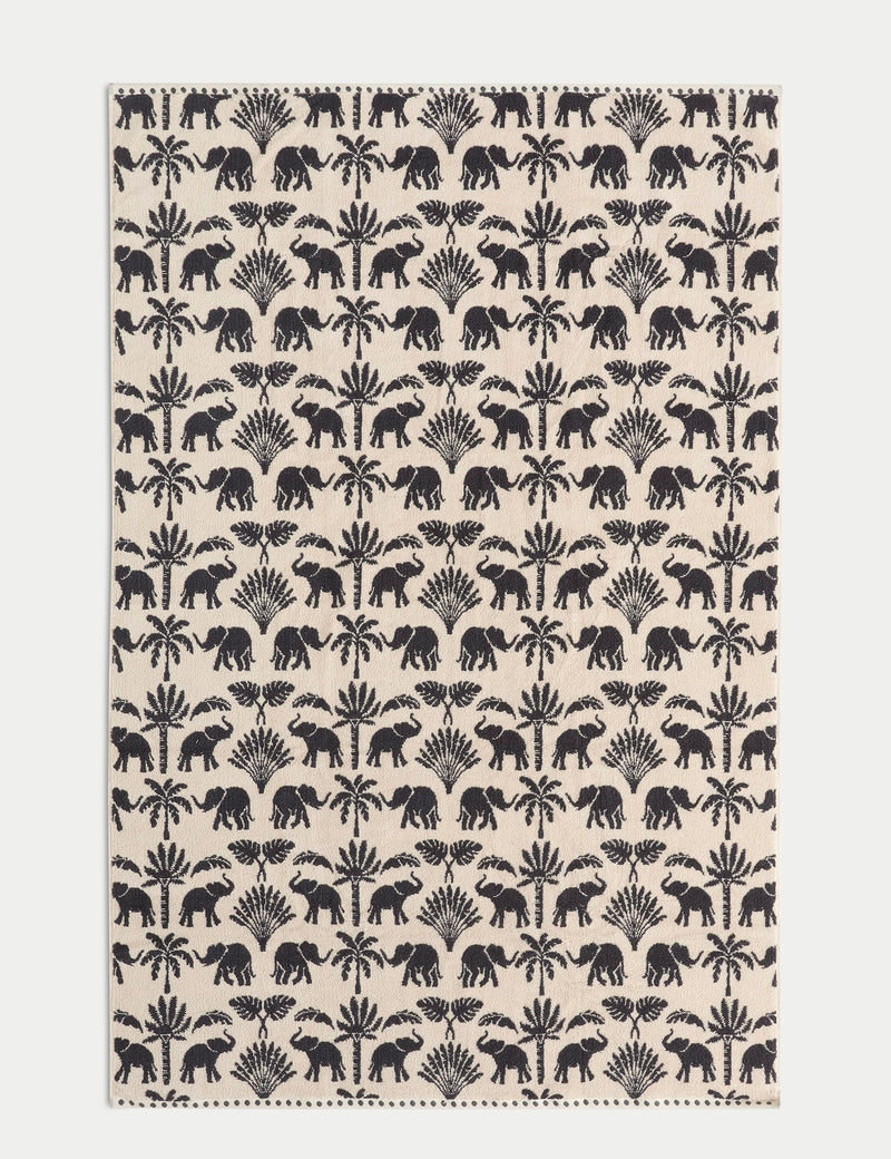 Pure cotton bath towel with elephant and palm tree print, imported from the UK