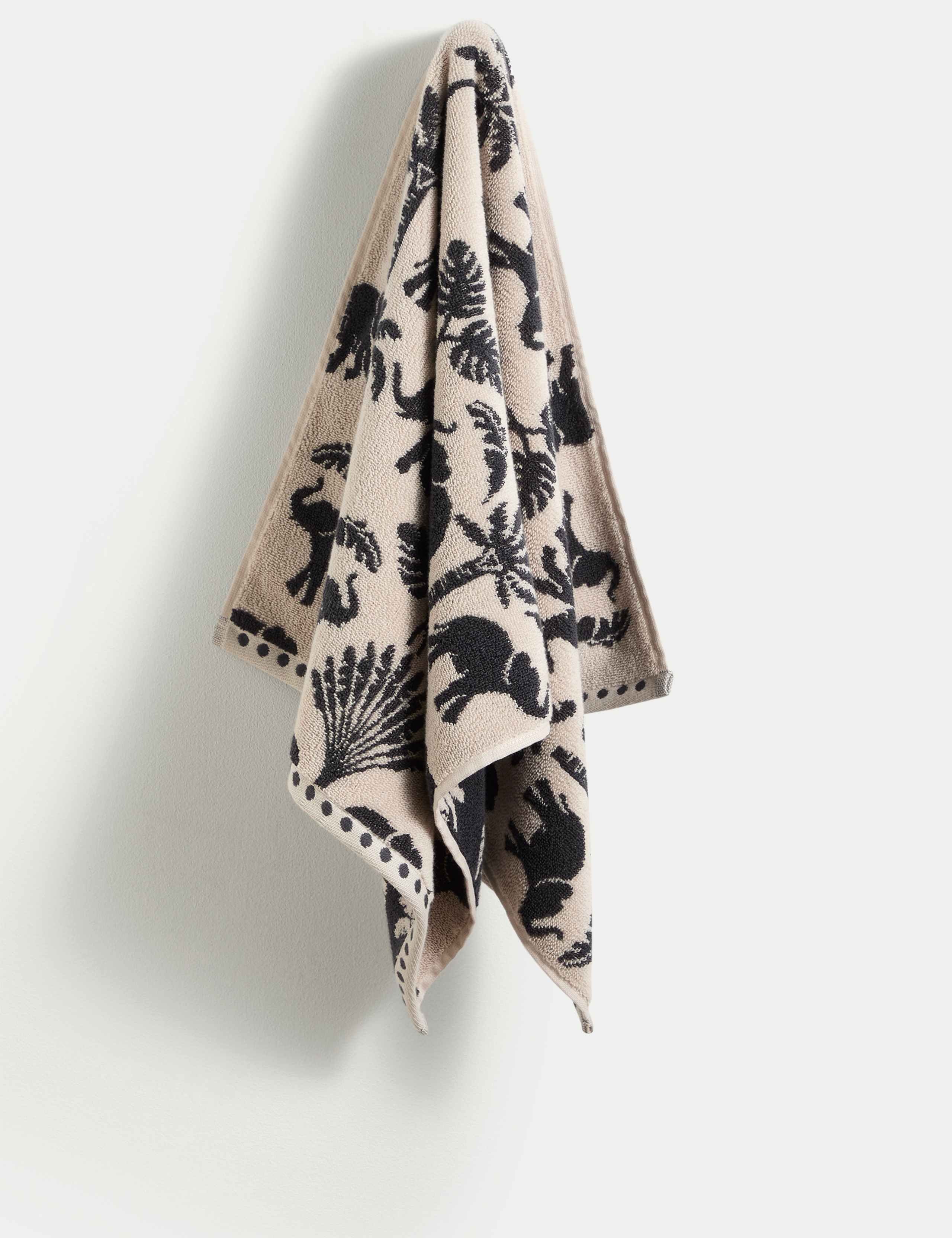 Pure cotton bath towel with elephant and palm tree print, imported from the UK