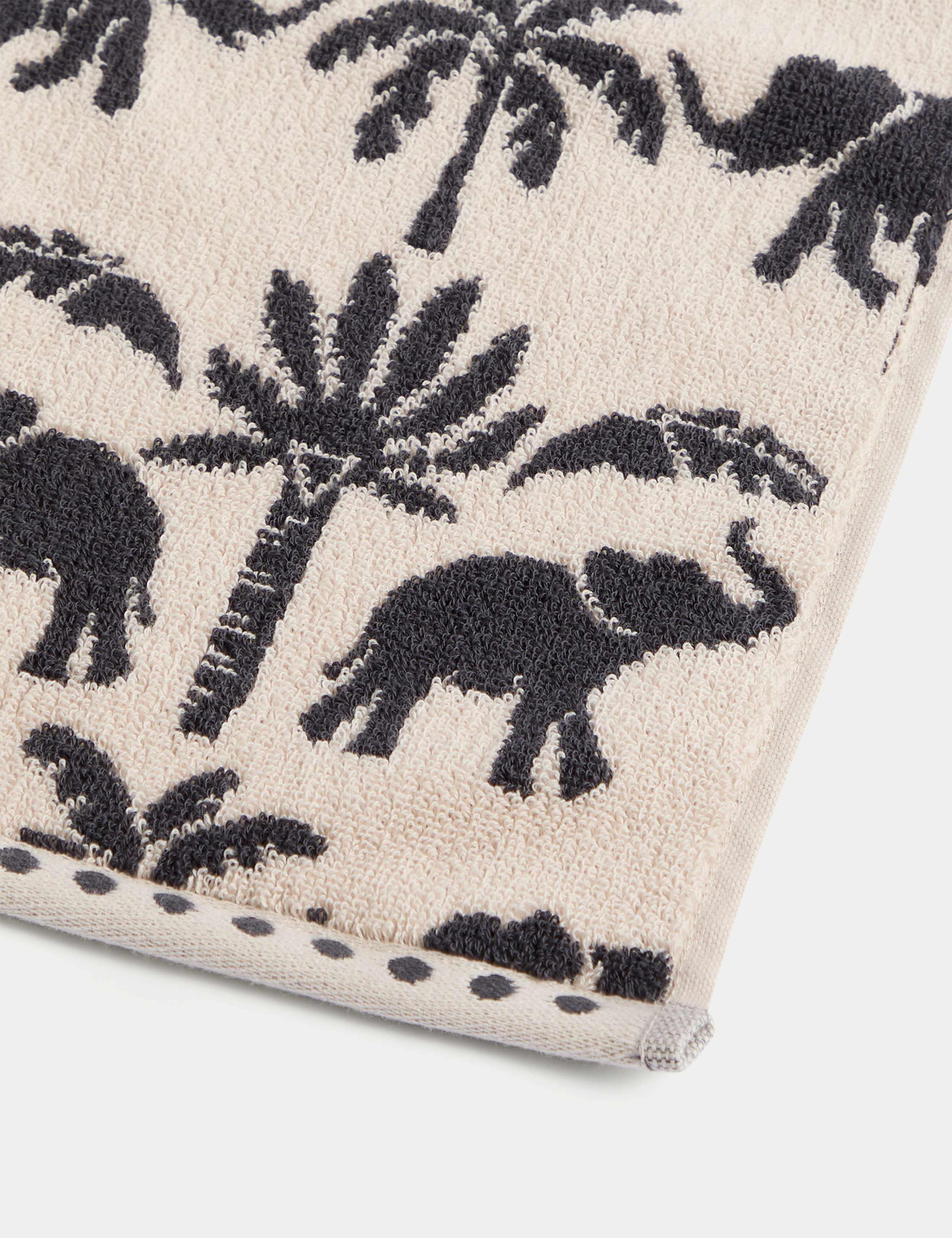 Pure cotton bath towel with elephant and palm tree print, imported from the UK