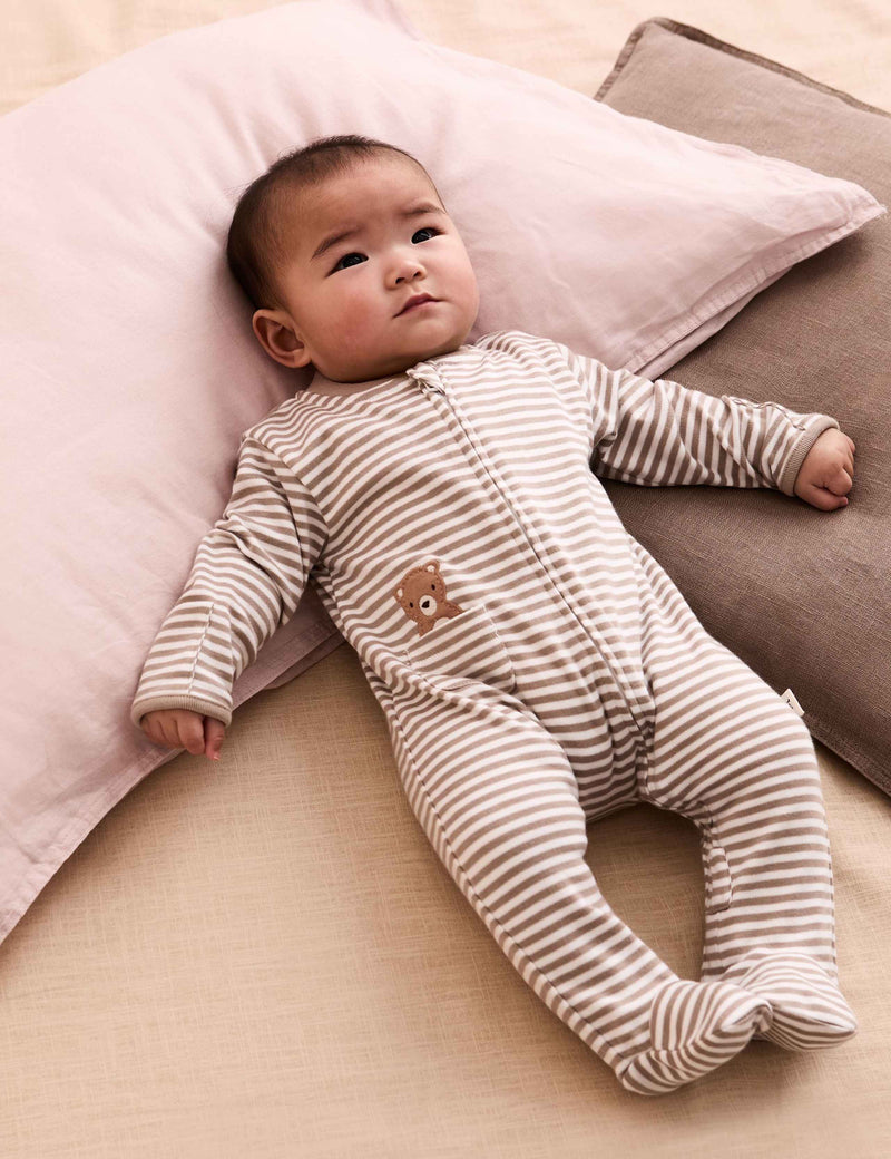Pure Cotton Embroidered Bear Sleepsuit (0-18 Mths)