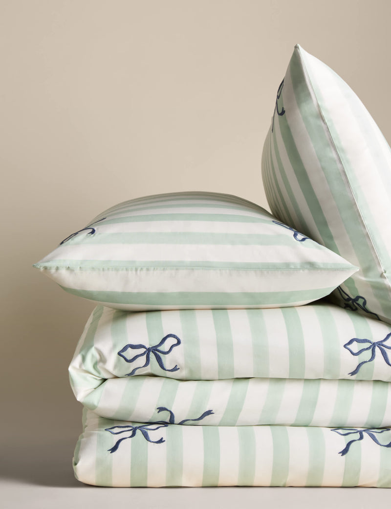 Pure cotton embroidered bow striped single bedding set, imported from the UK