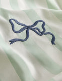 Pure cotton embroidered bow striped single bedding set, imported from the UK