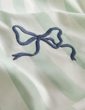 Pure cotton embroidered bow striped single bedding set, imported from the UK
