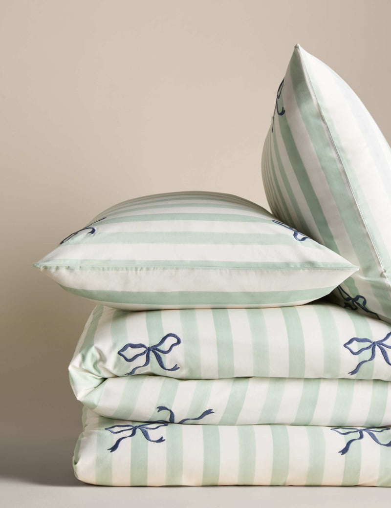 Pure cotton embroidered bow striped single bedding set, imported from the UK