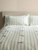 Pure cotton embroidered bow striped single bedding set, imported from the UK