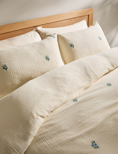 M&S Pure Cotton Embroidered Flower Bedding Set- Buy online at McGrocer