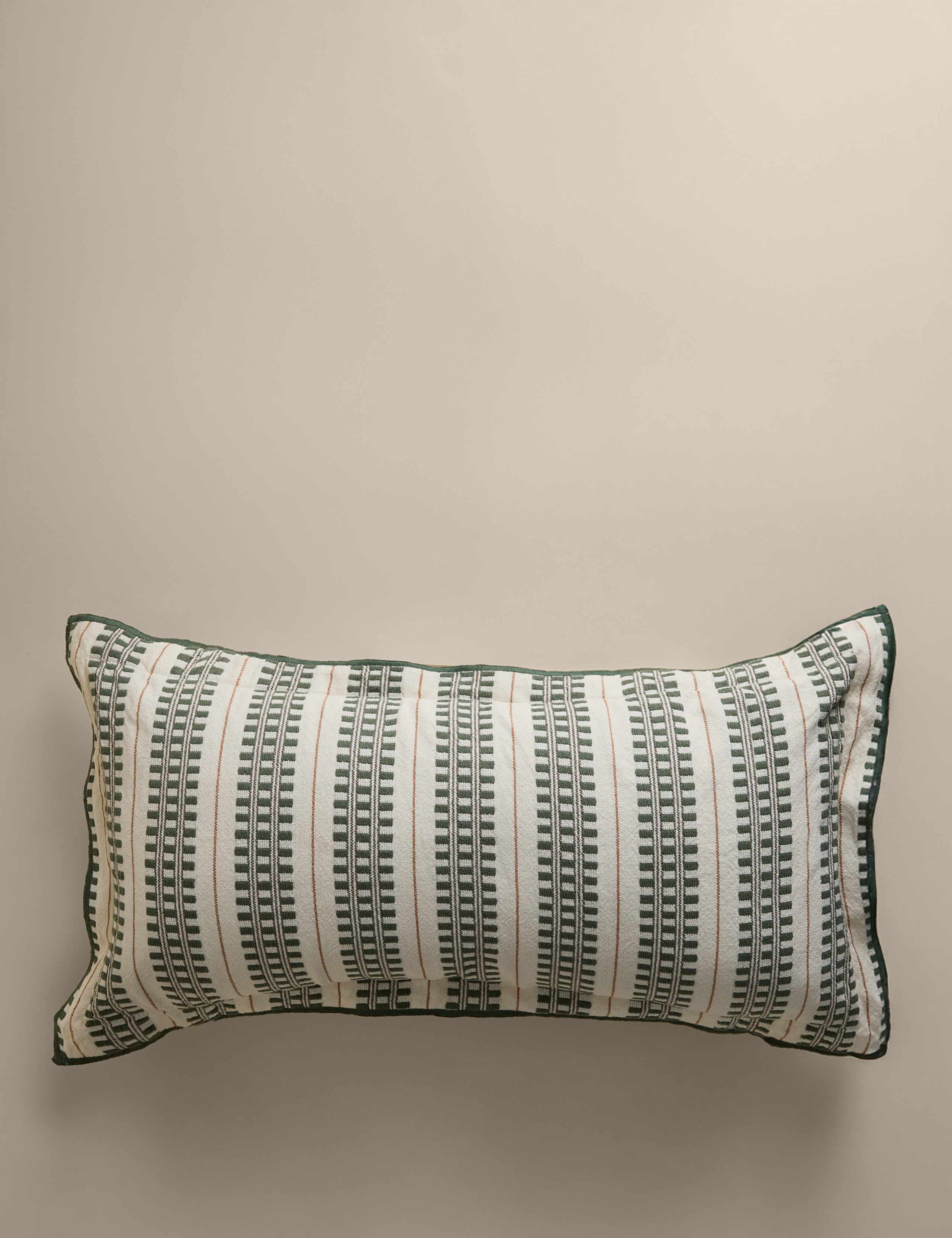 Pure cotton embroidered grid bolster cushion - British product