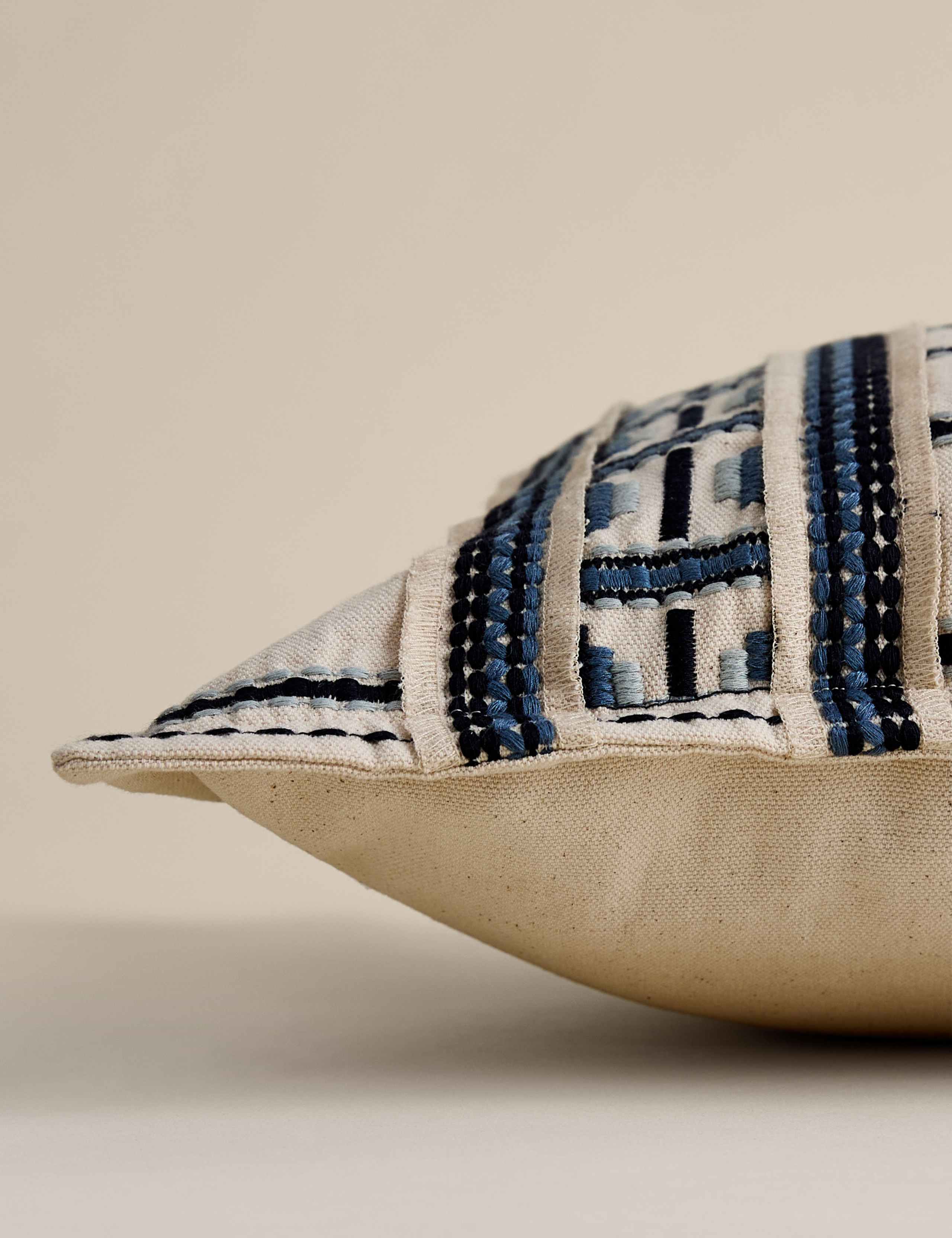 Pure cotton embroidered grid bolster cushion large 70cm - British product