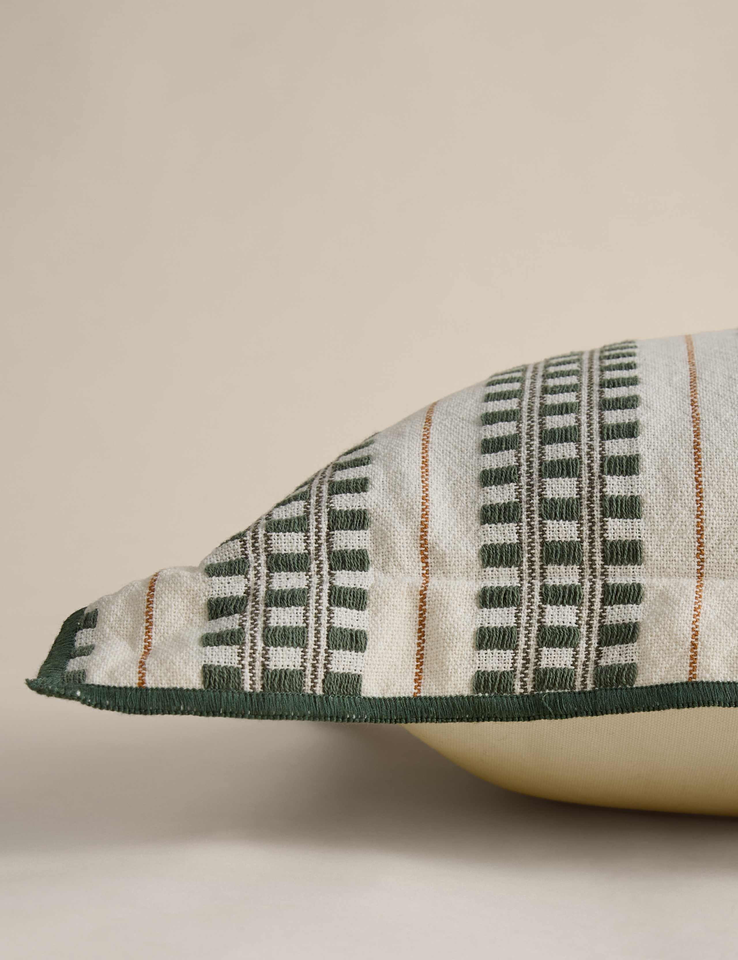Pure cotton embroidered grid bolster cushion - British product