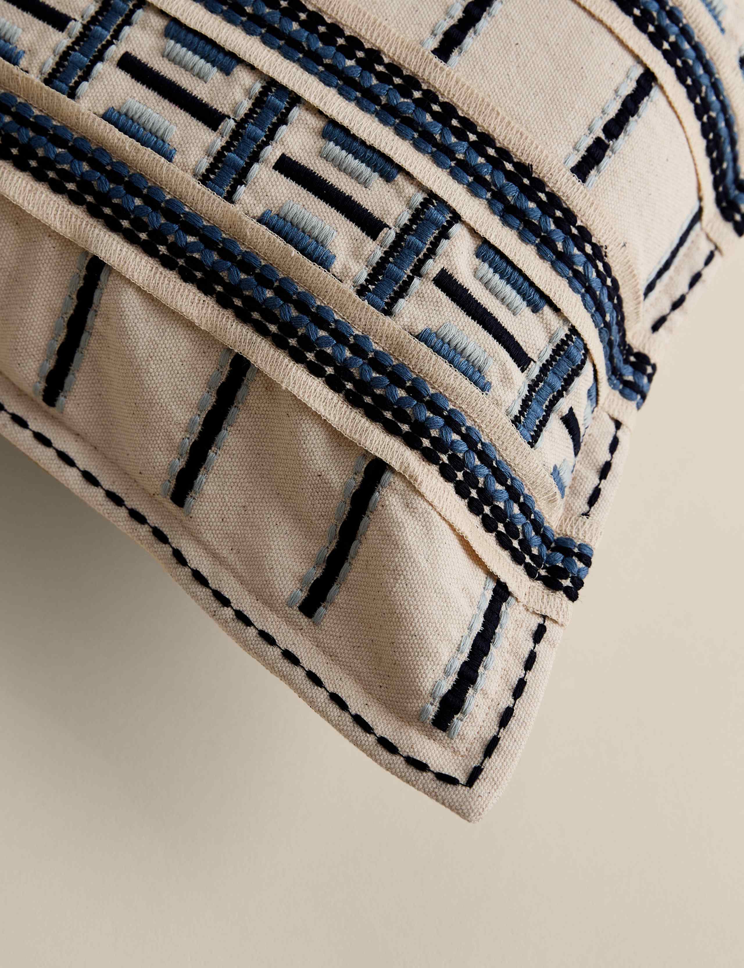 Pure cotton embroidered grid bolster cushion large 70cm - British product