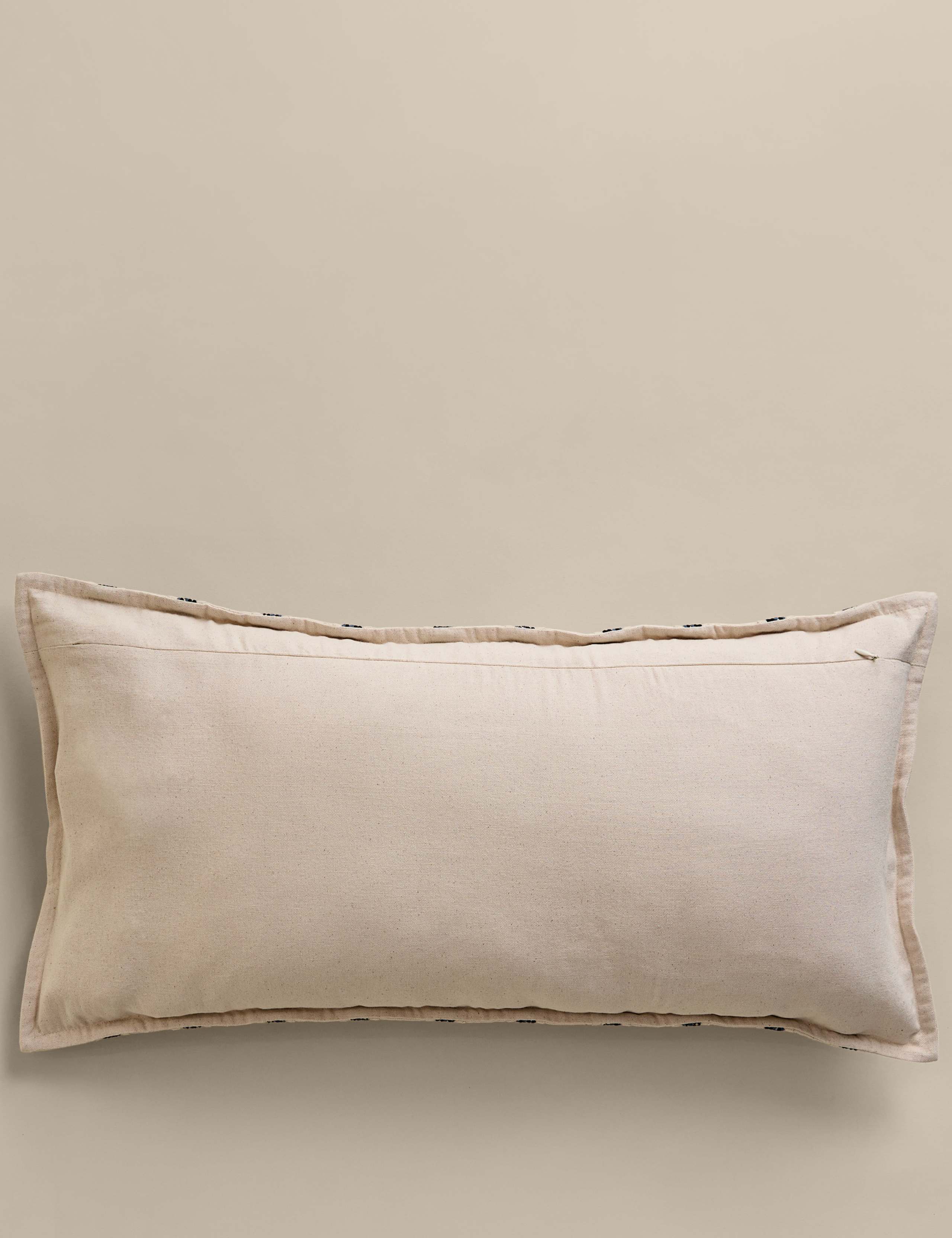 Pure cotton embroidered grid bolster cushion large 70cm - British product