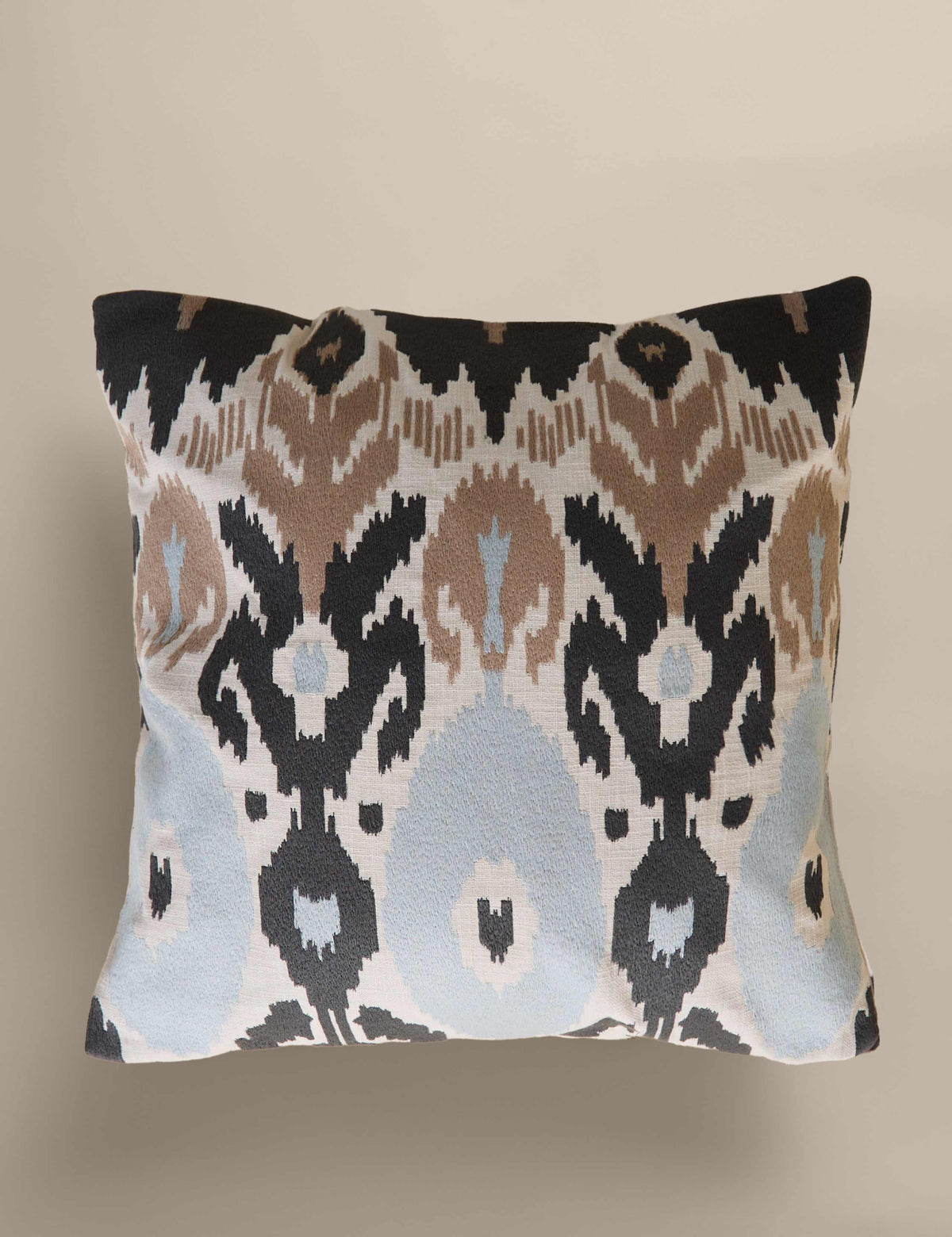 Pure cotton embroidered Ikat cushion 50cm, imported from the UK