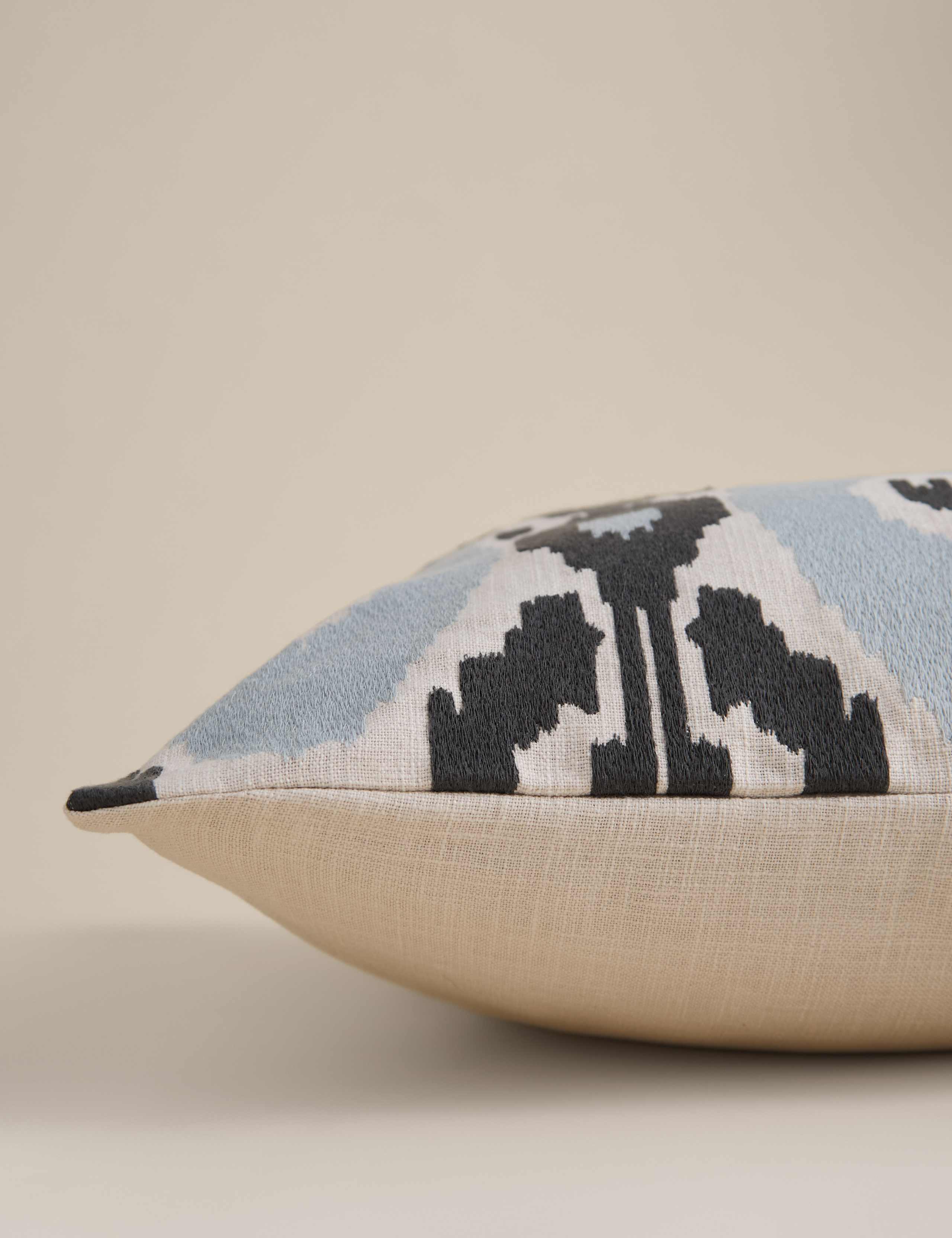 Pure cotton embroidered Ikat cushion 50cm, imported from the UK