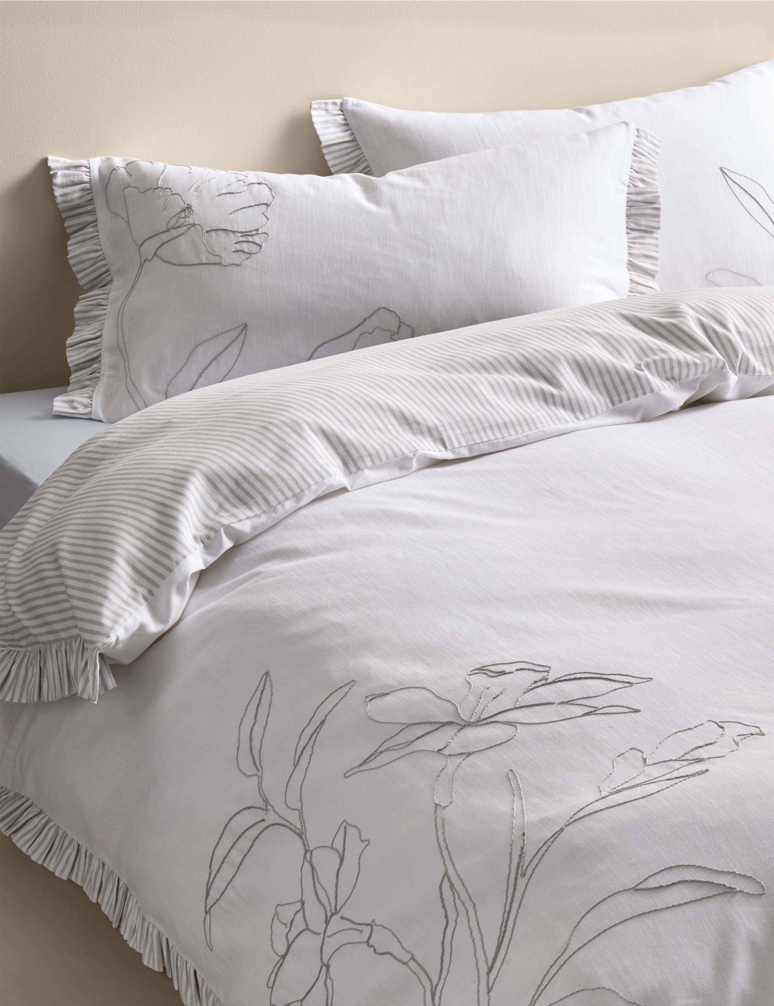Pure cotton floral embroidered bedding set - British product