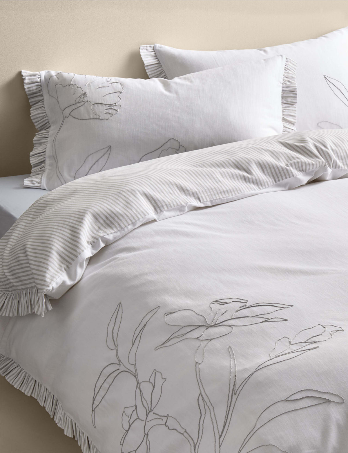 Pure cotton floral embroidered bedding set - British product