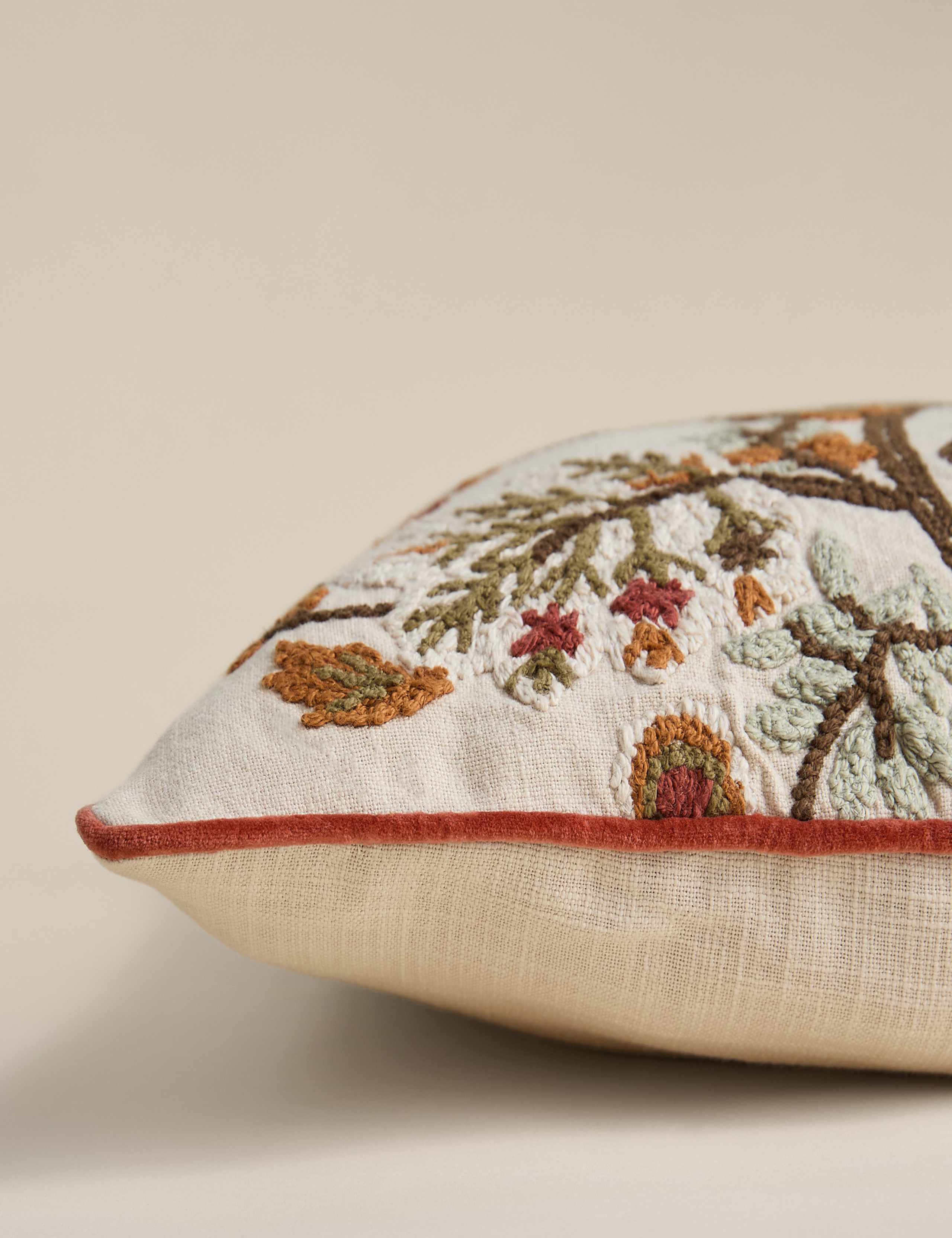 Cotton floral embroidered cushion 50x50 cm, imported from the UK