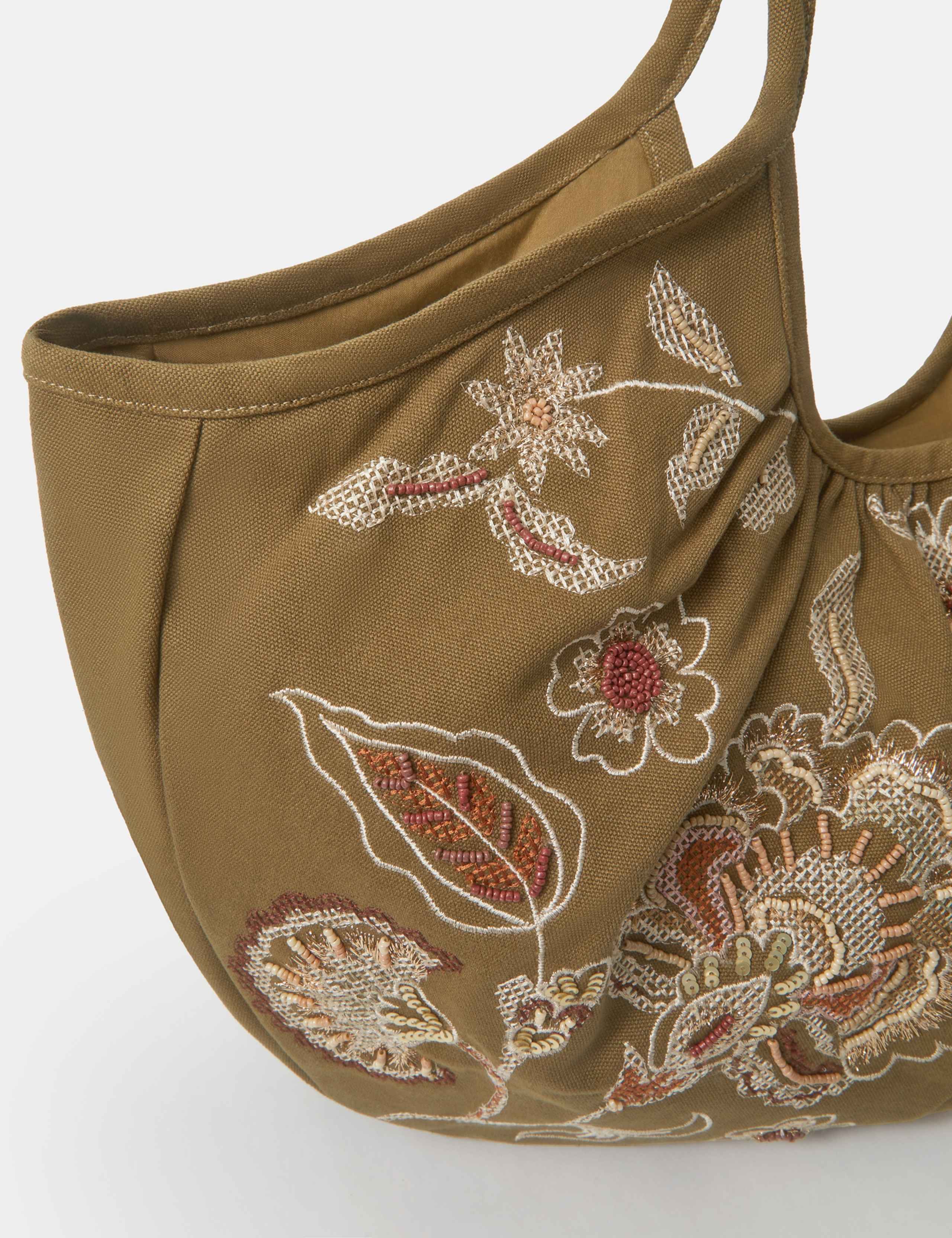 Accessorize pure cotton floral embroidered shoulder bag, UK version