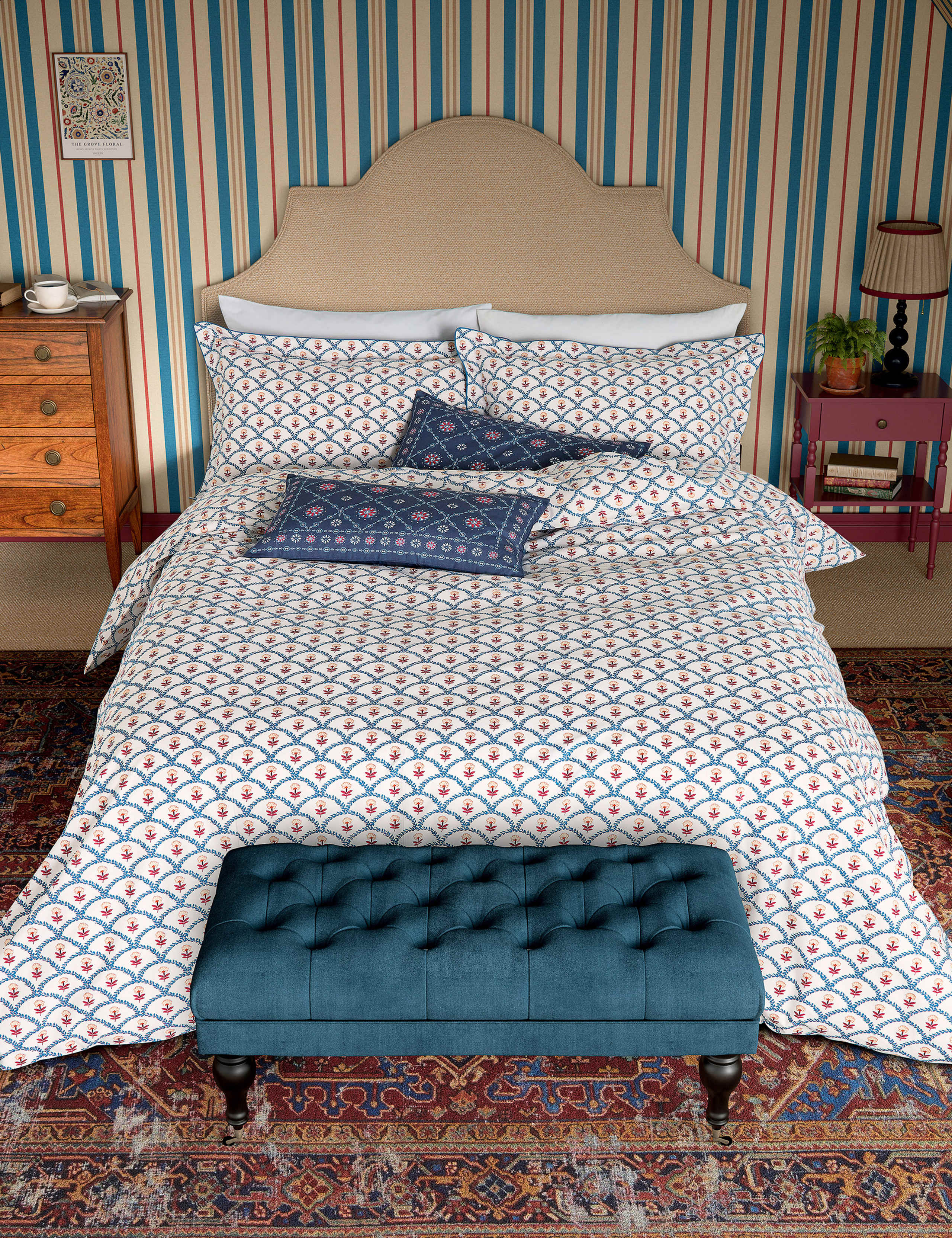 Pure Cotton Floral Scallop Bedding Set, imported from the UK
