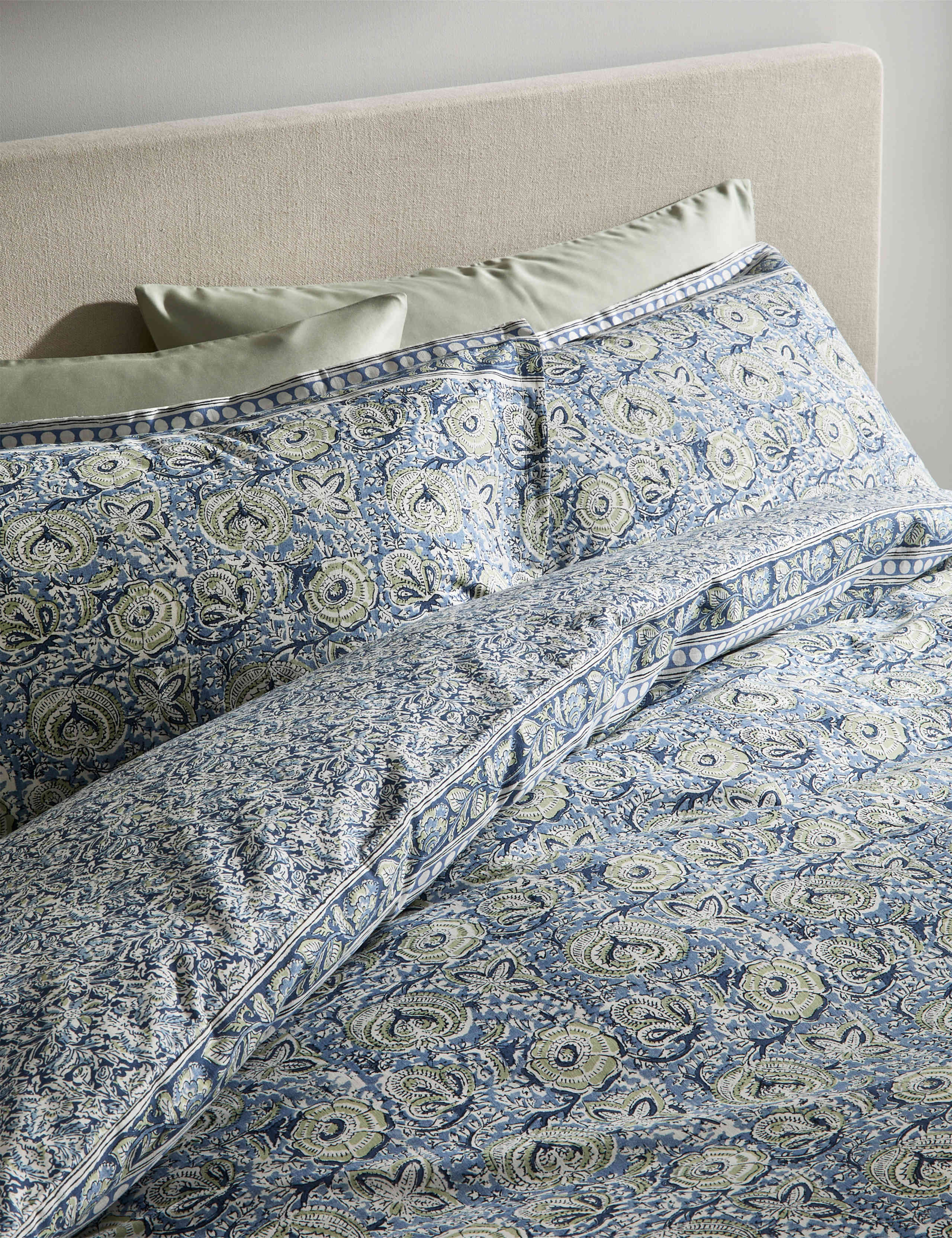 Cotton floral woodblock bedding set, imported from the UK