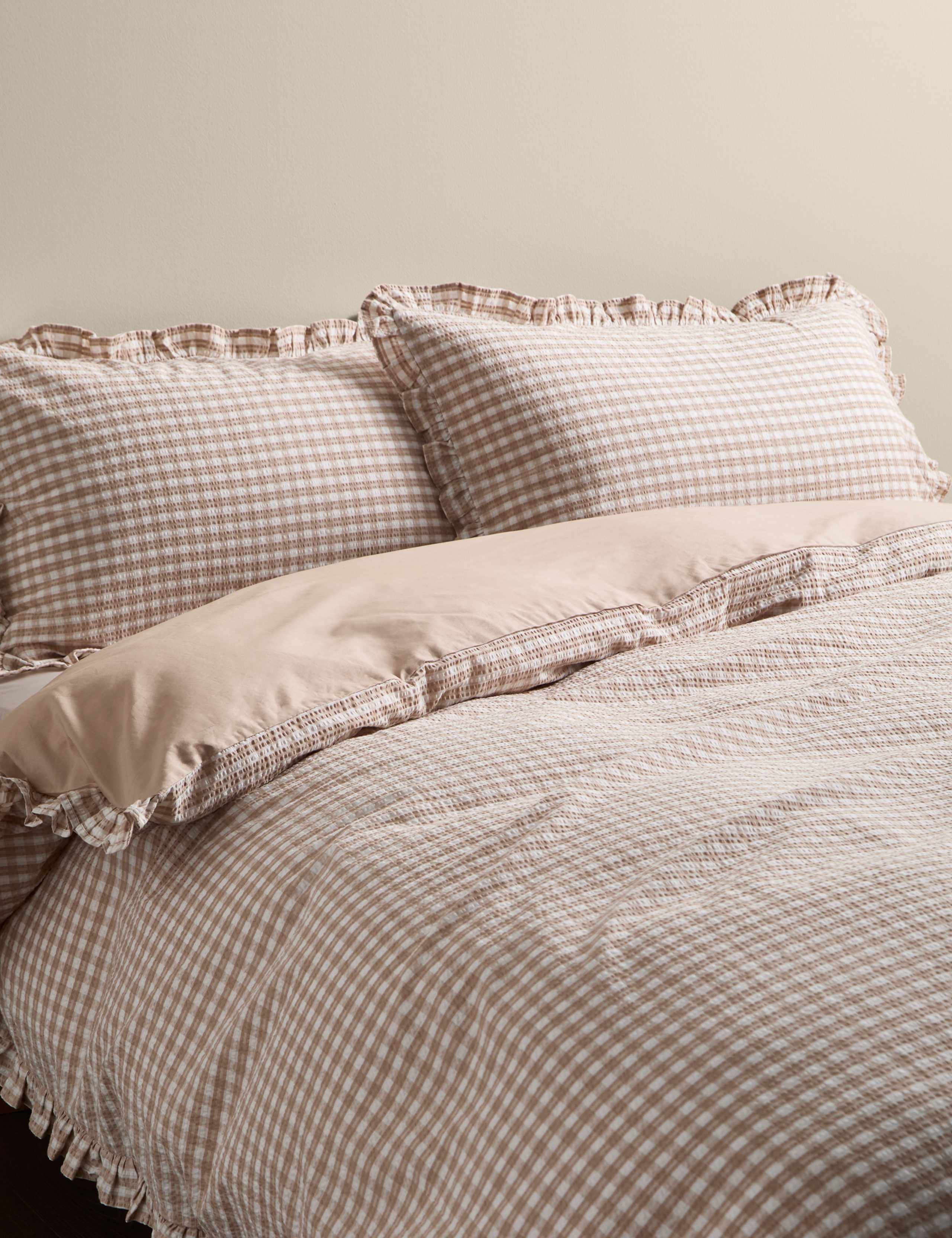 Pure cotton gingham ruffle bedding set single, imported from the UK