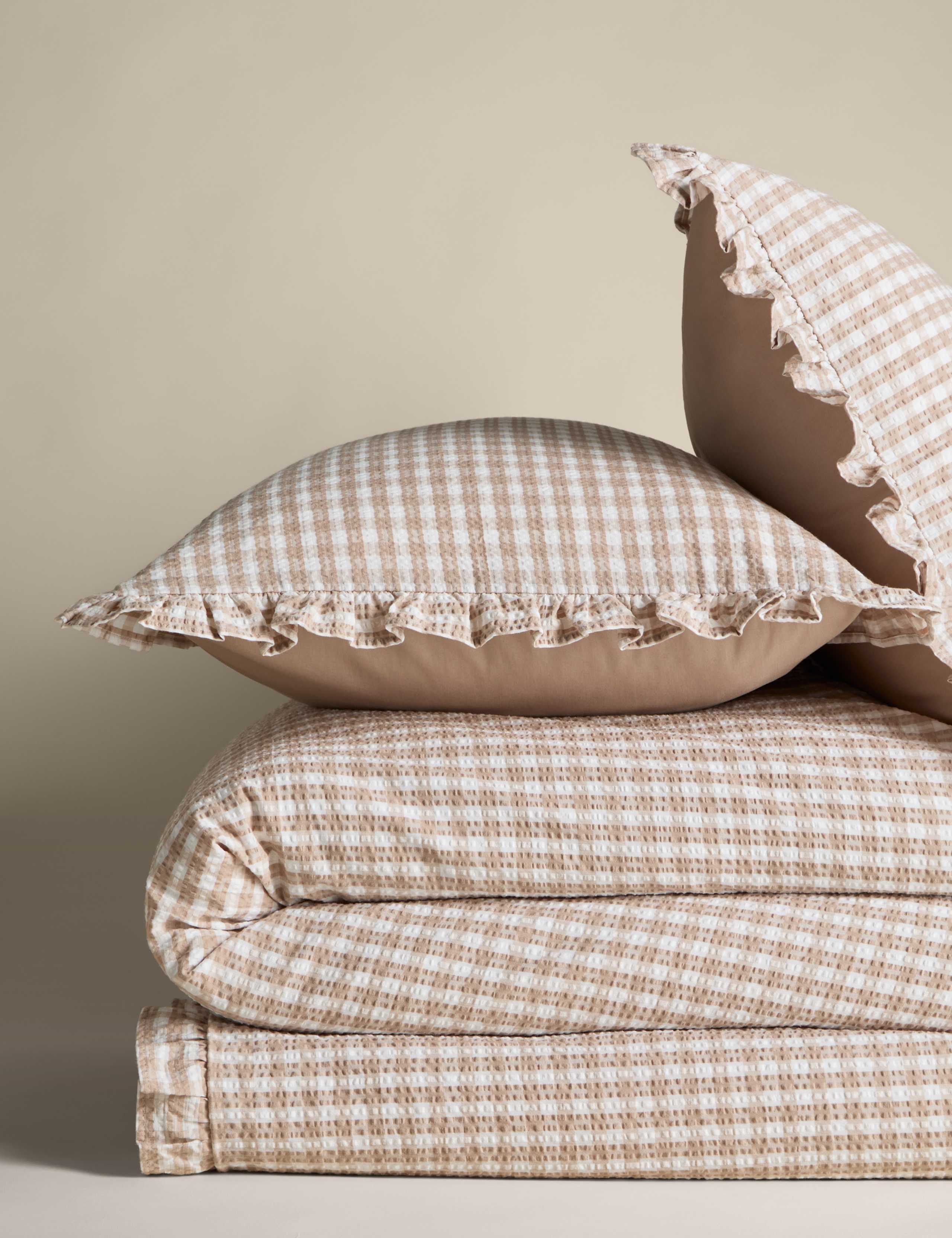 Pure cotton gingham ruffle bedding set single, imported from the UK