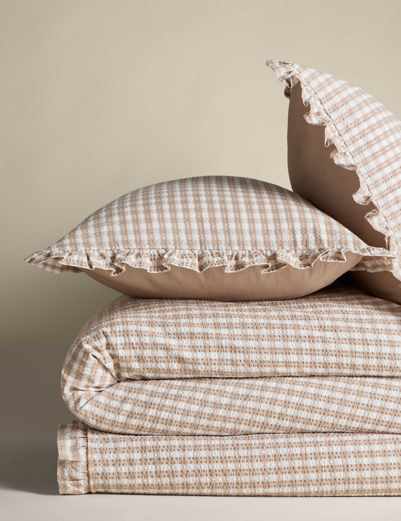 Pure cotton gingham ruffle bedding set single, imported from the UK