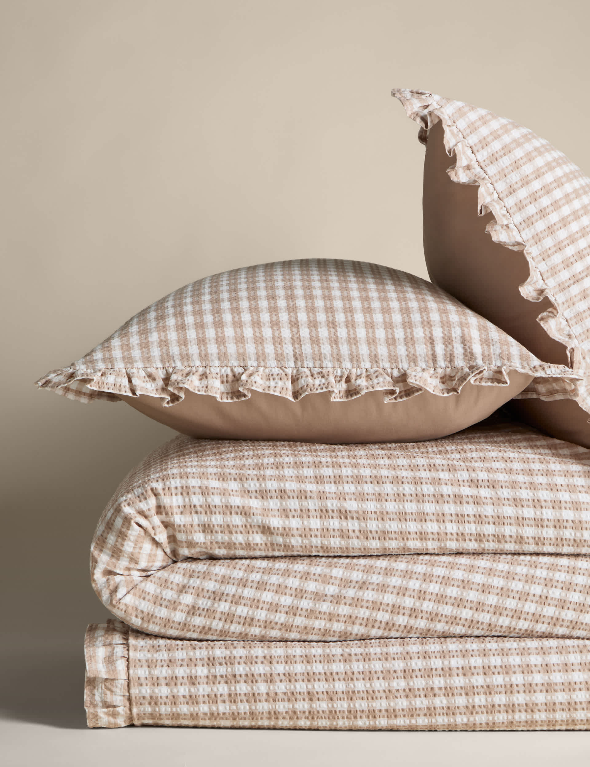 Pure cotton gingham ruffle bedding set single, imported from the UK