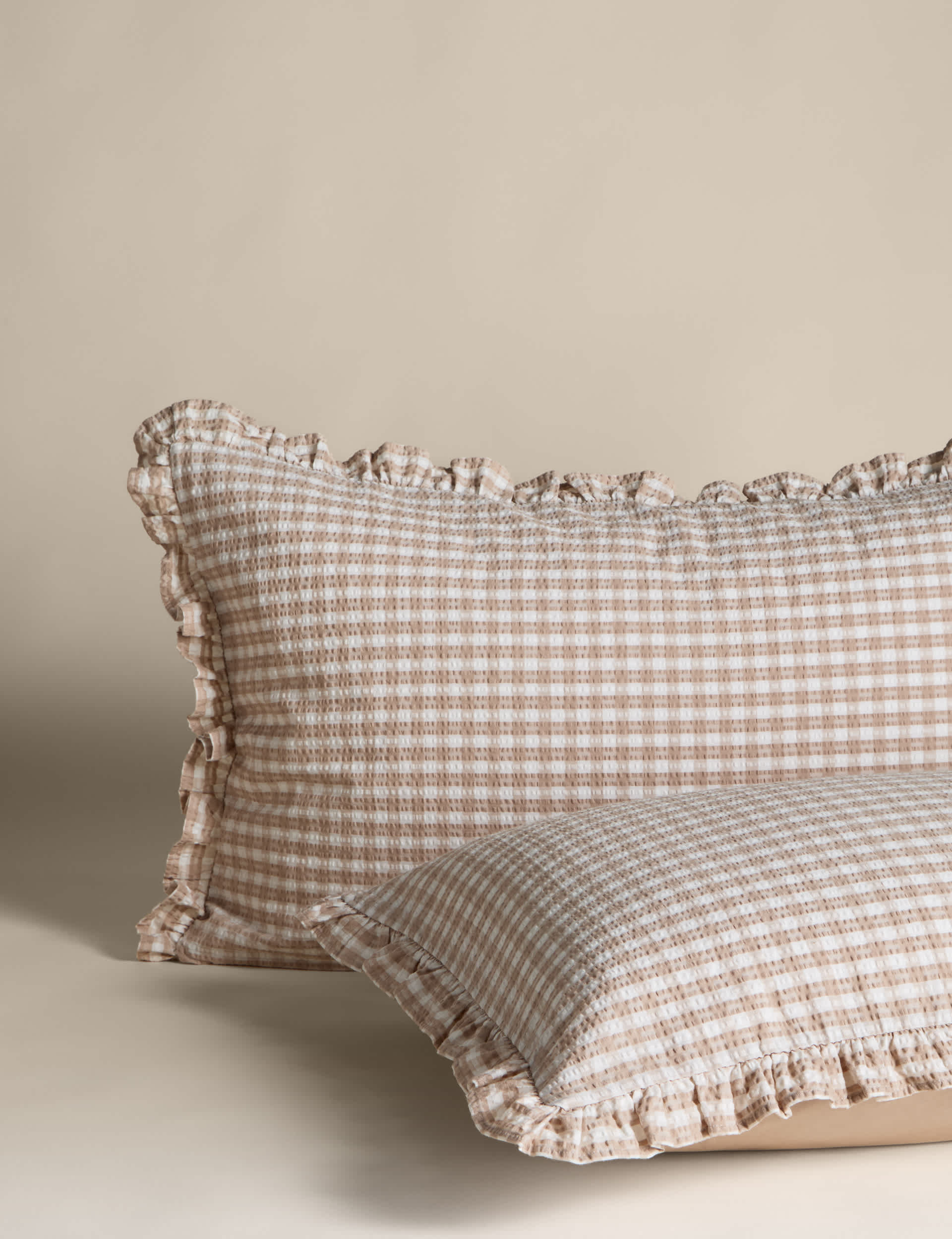 Pure cotton gingham ruffle bedding set single, imported from the UK