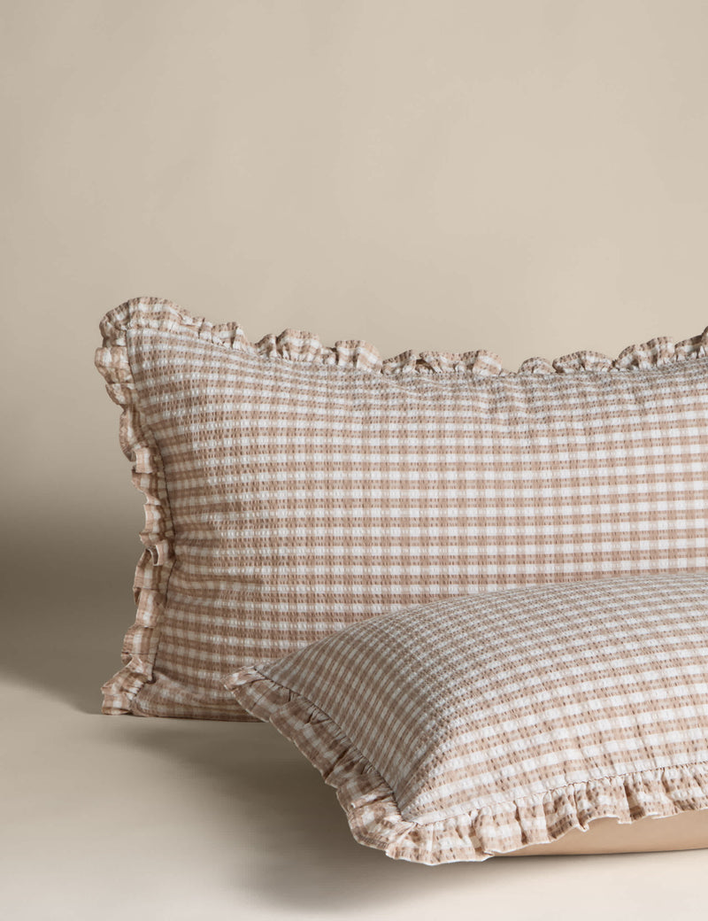 Pure cotton gingham ruffle bedding set single, imported from the UK