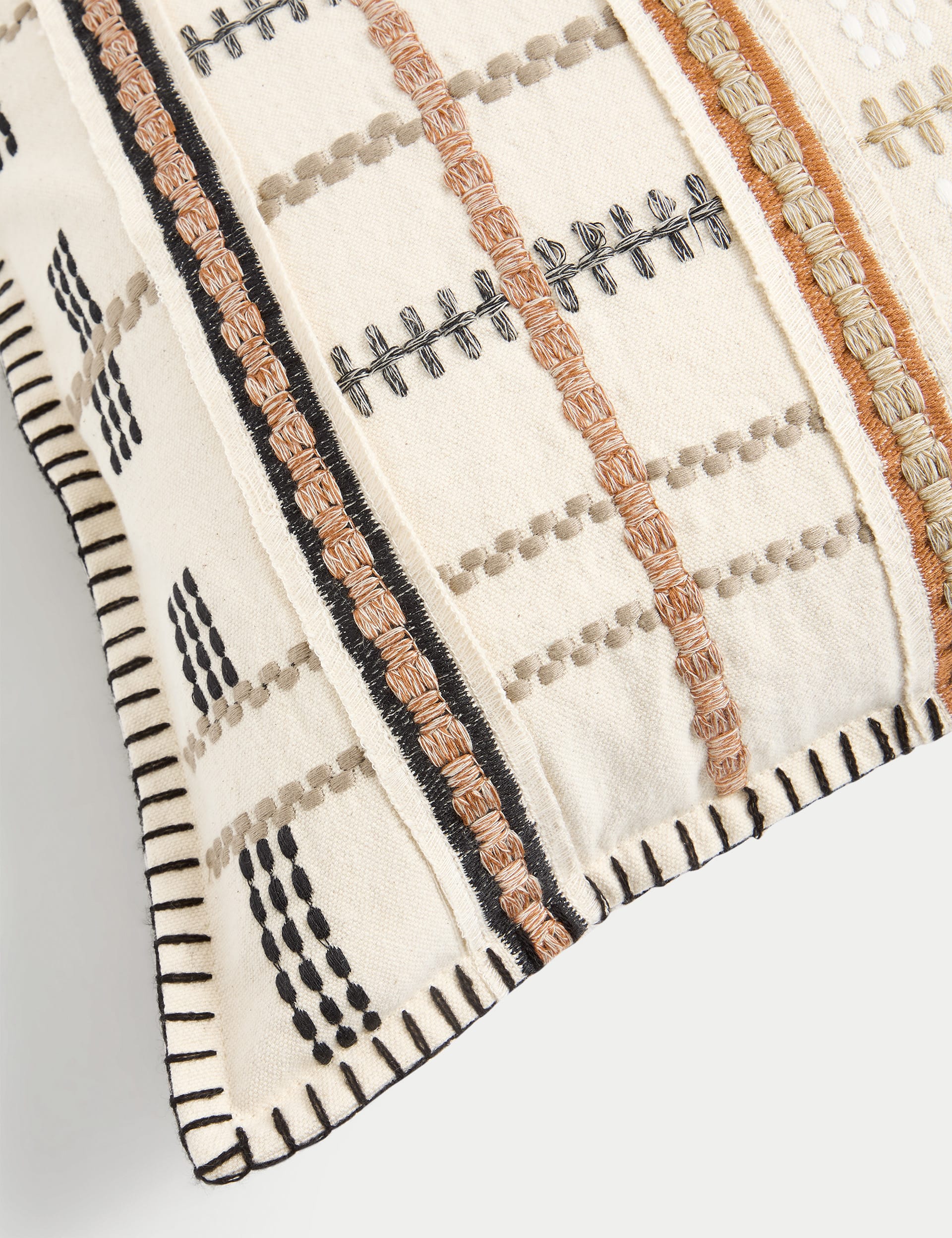 Pure cotton grid embroidered bolster cushion, imported from the UK