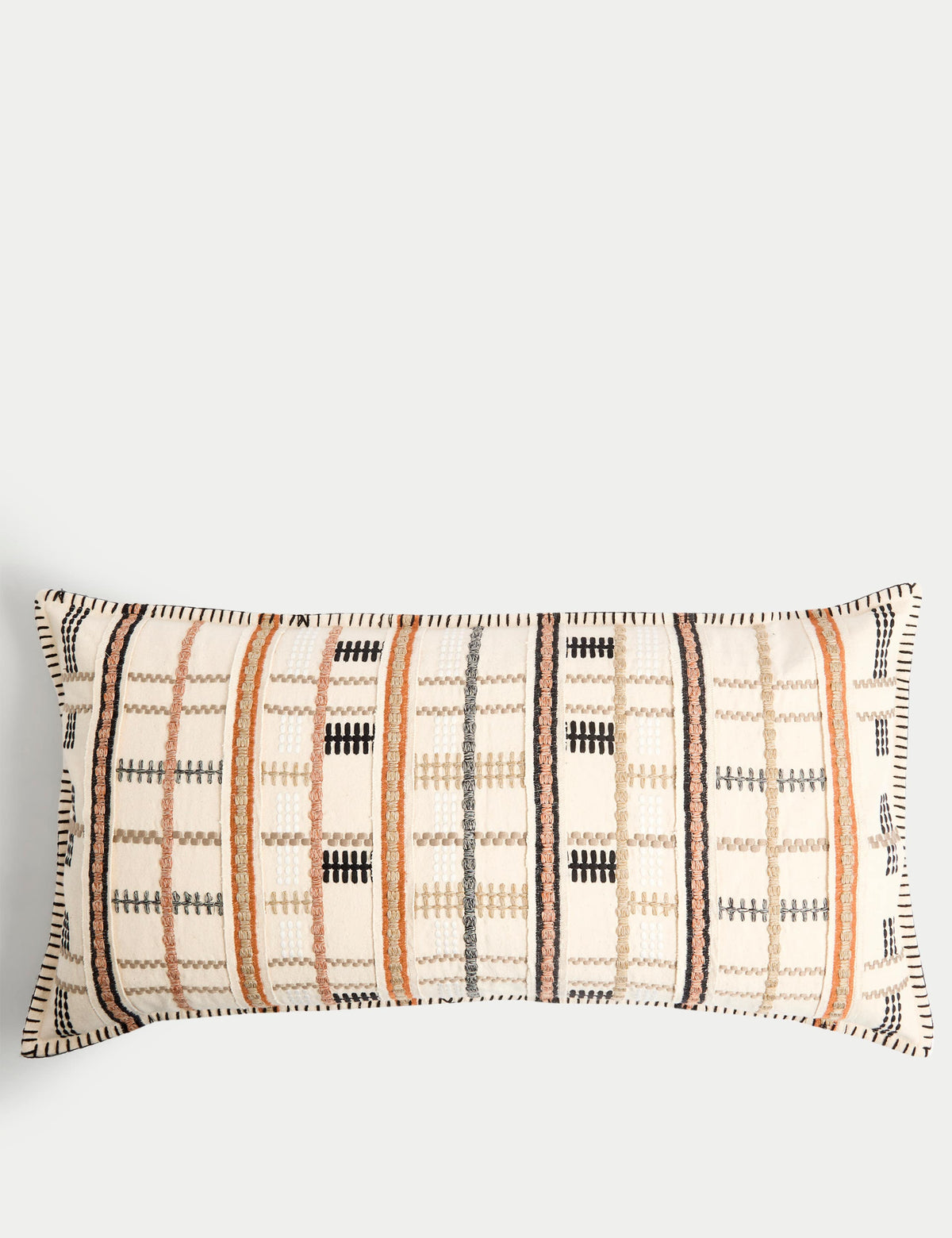 Pure cotton grid embroidered bolster cushion, imported from the UK