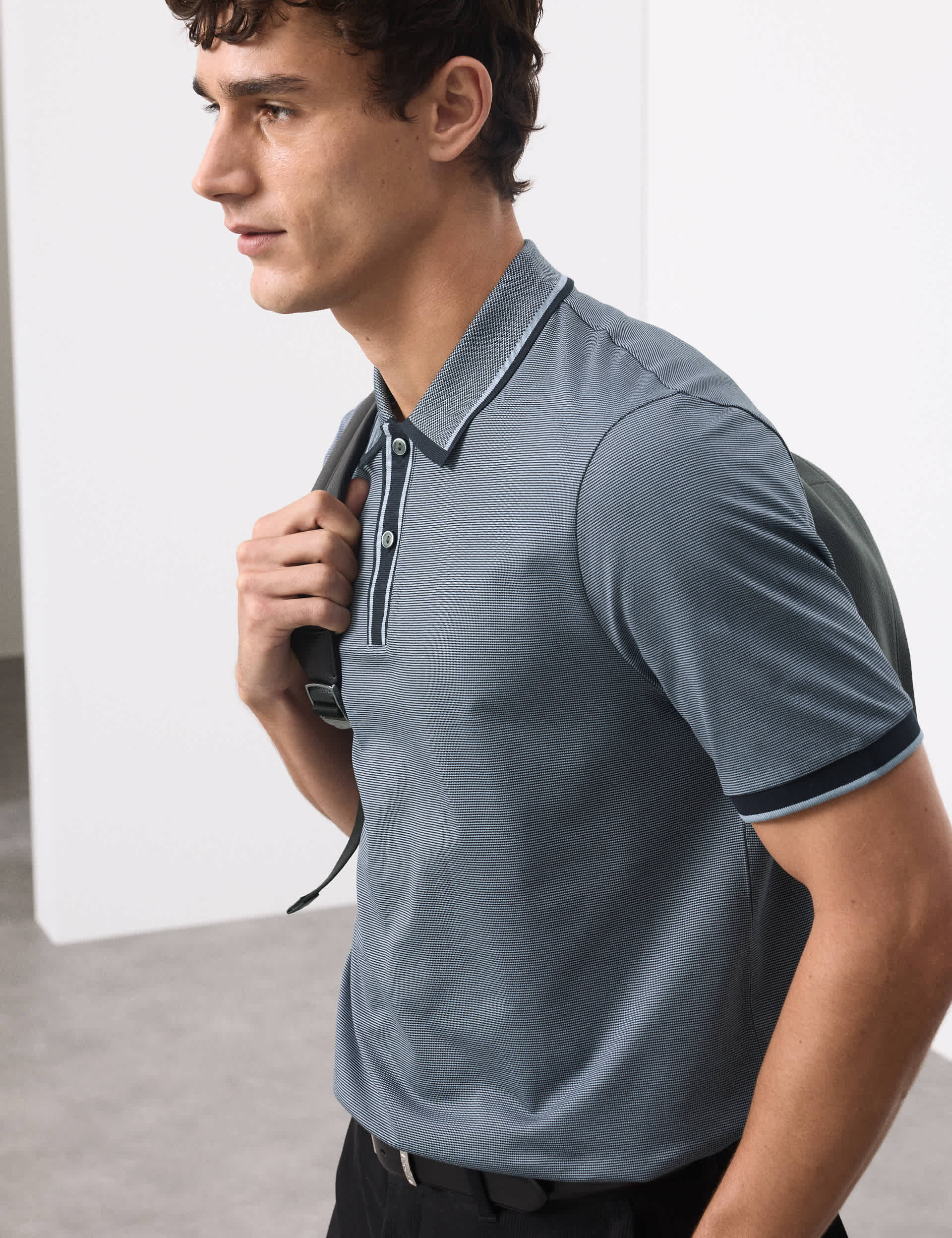 Pure cotton jacquard polo shirt, imported from the UK
