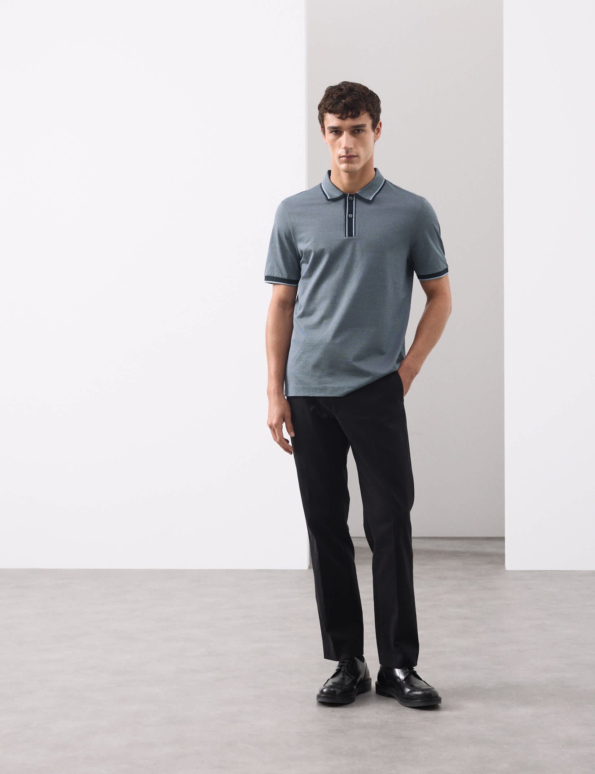 Pure cotton jacquard polo shirt, imported from the UK