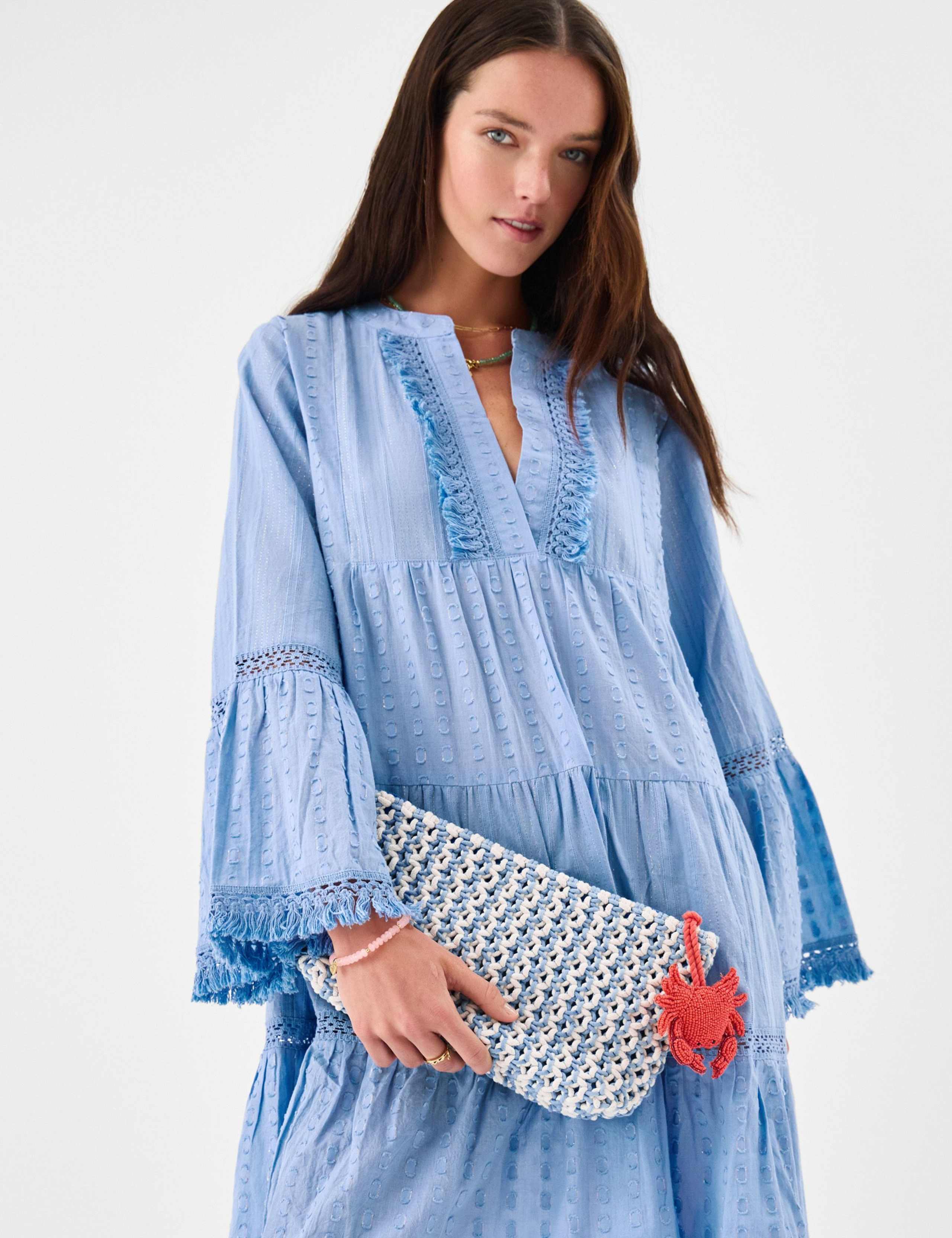 Accessorize pure cotton macrame clutch bag, UK version
