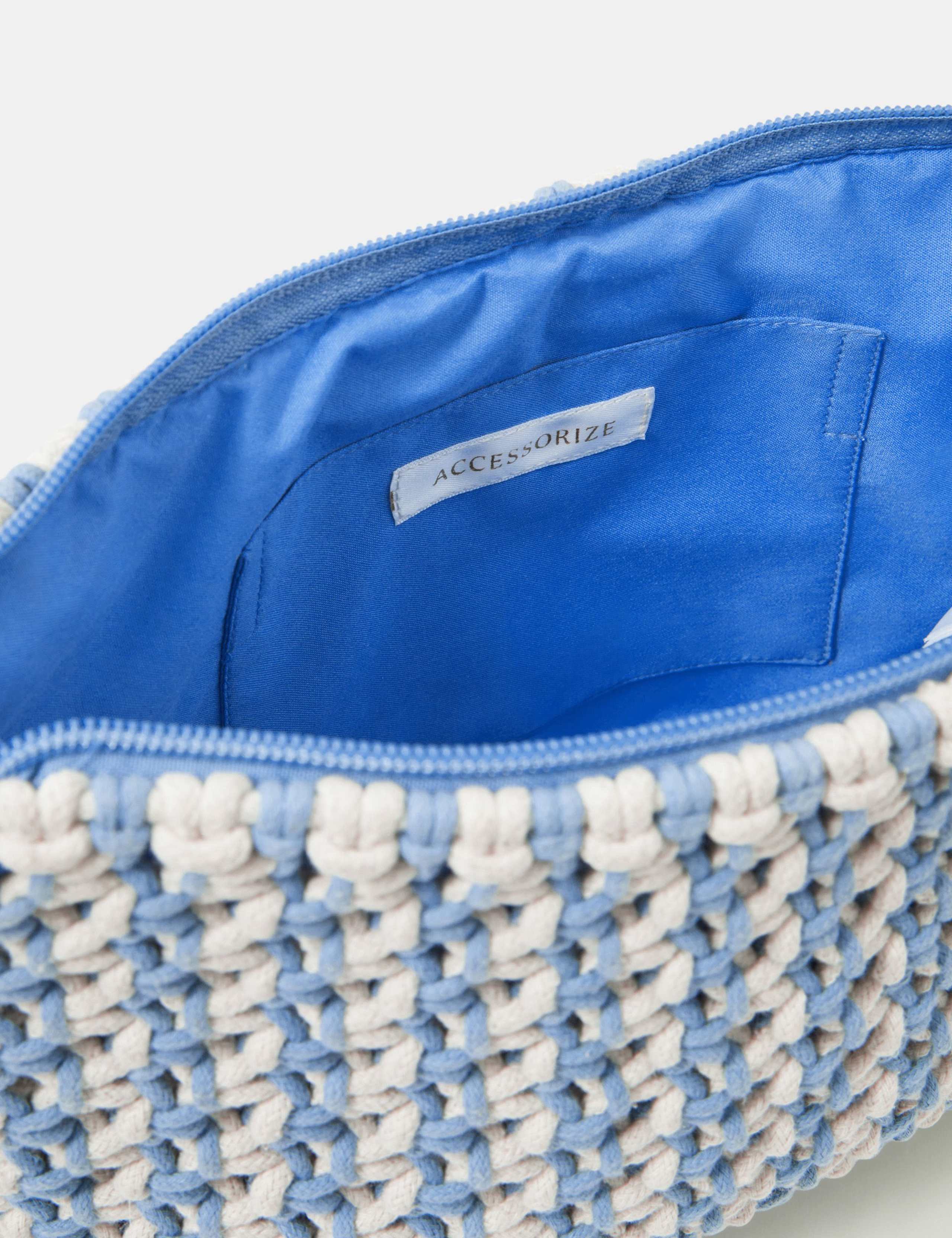 Accessorize pure cotton macrame clutch bag, UK version