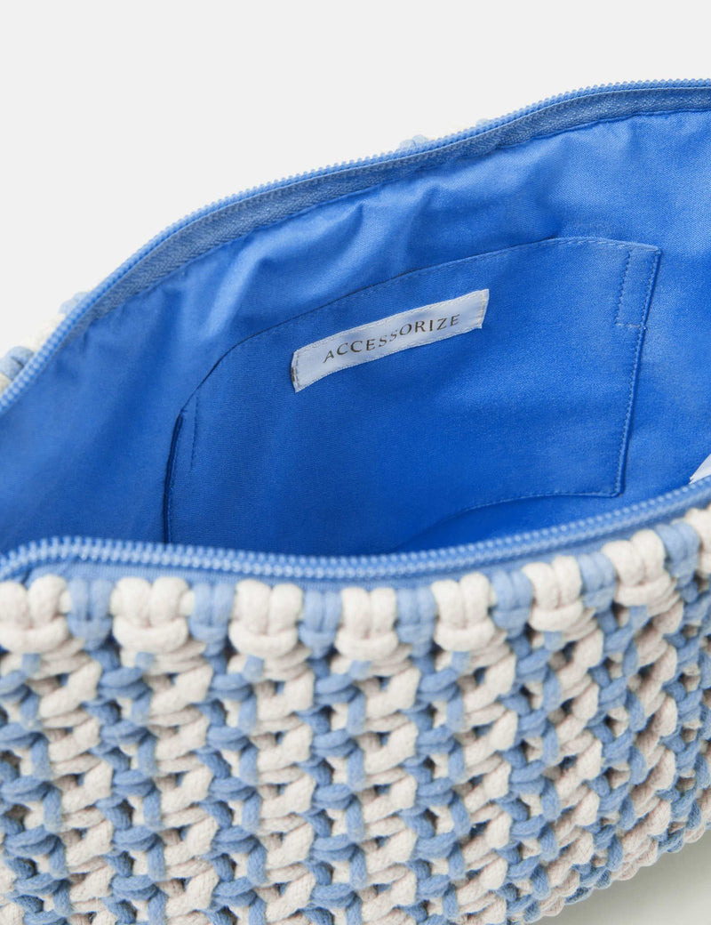 Accessorize pure cotton macrame clutch bag, UK version