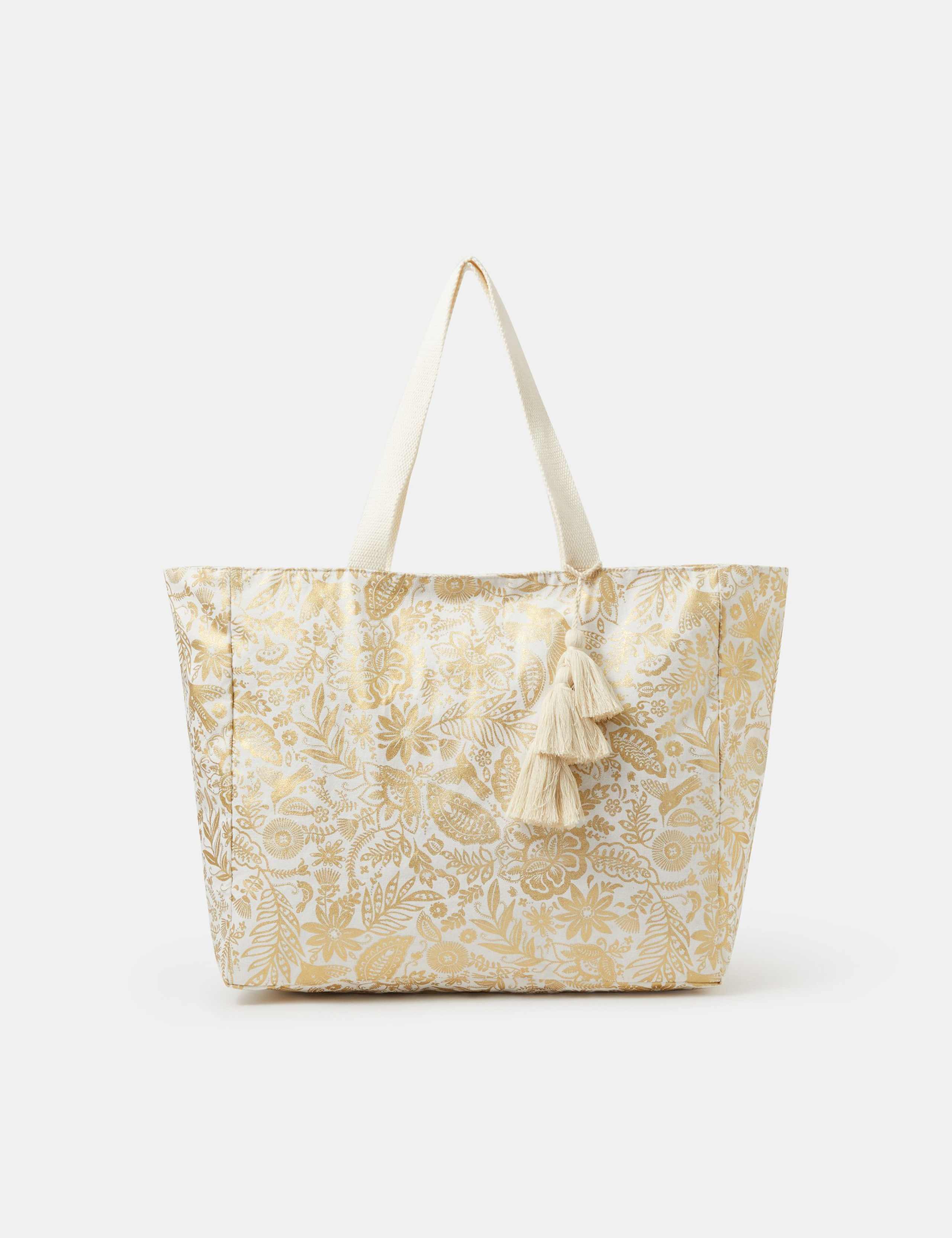 Accessorize pure cotton metallic printed tote bag, UK version